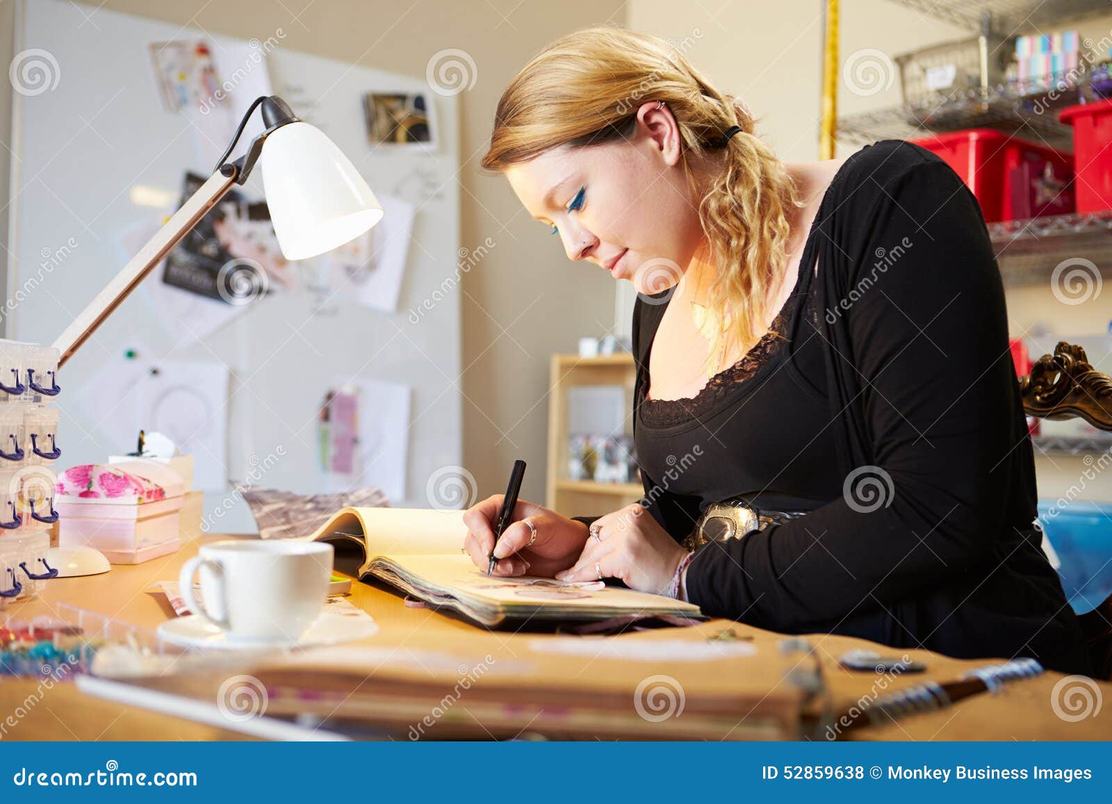 Young Woman Scrapbooking at Home Stock Photo - Image of women ...