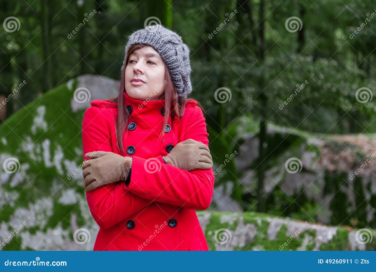 Young Woman Shivering with Cold on a Forest Stock Image - Image of ...