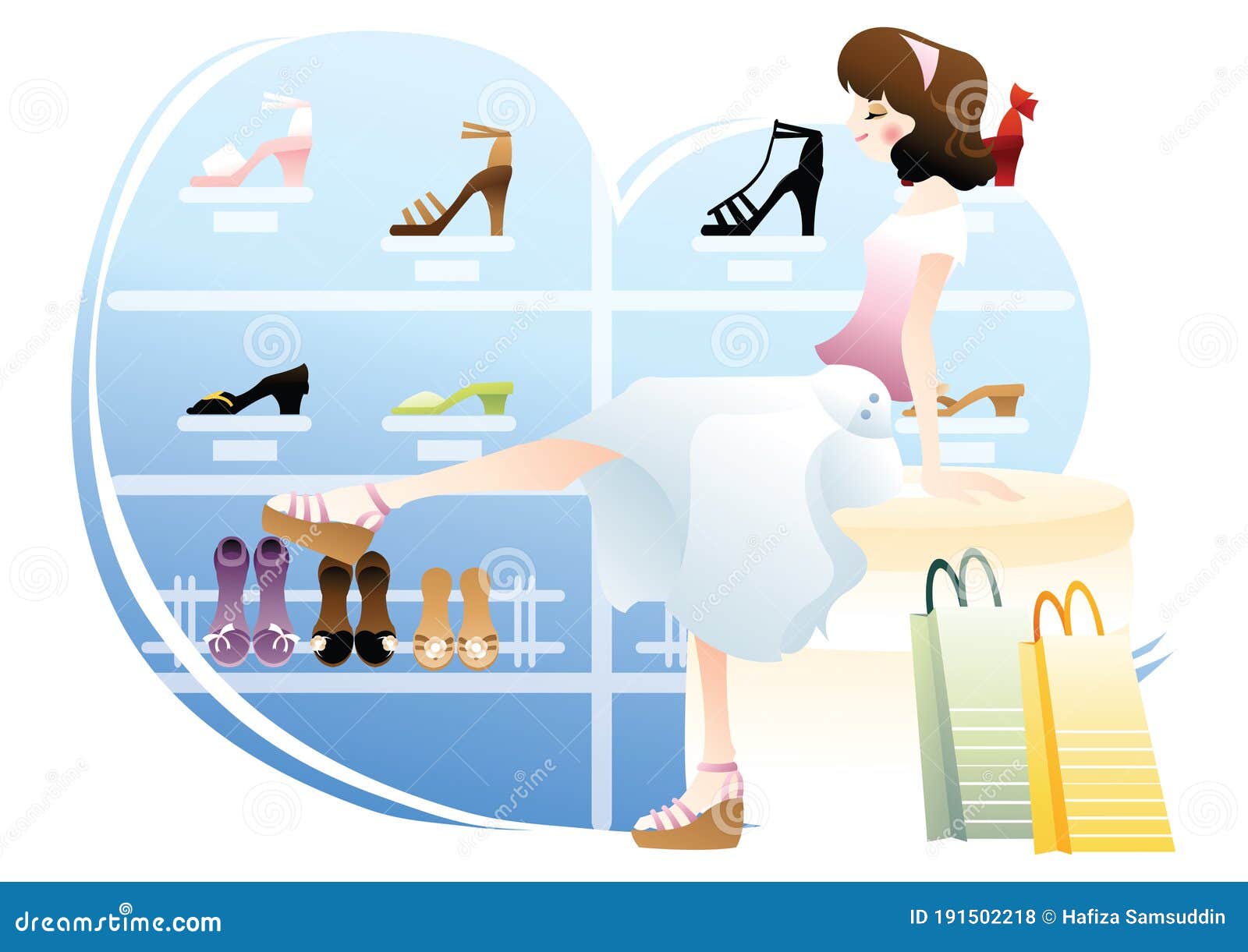Young Woman Shopping for Shoes. Vector Illustration Decorative Design ...