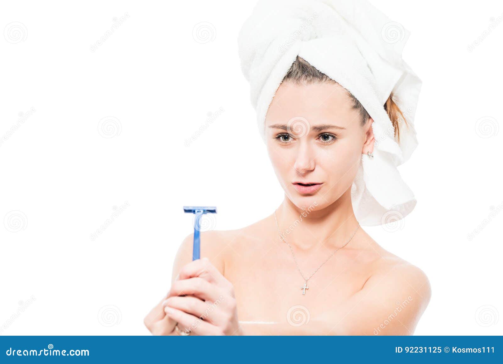 Young Woman after Shower and Razor on White Stock Image Image of