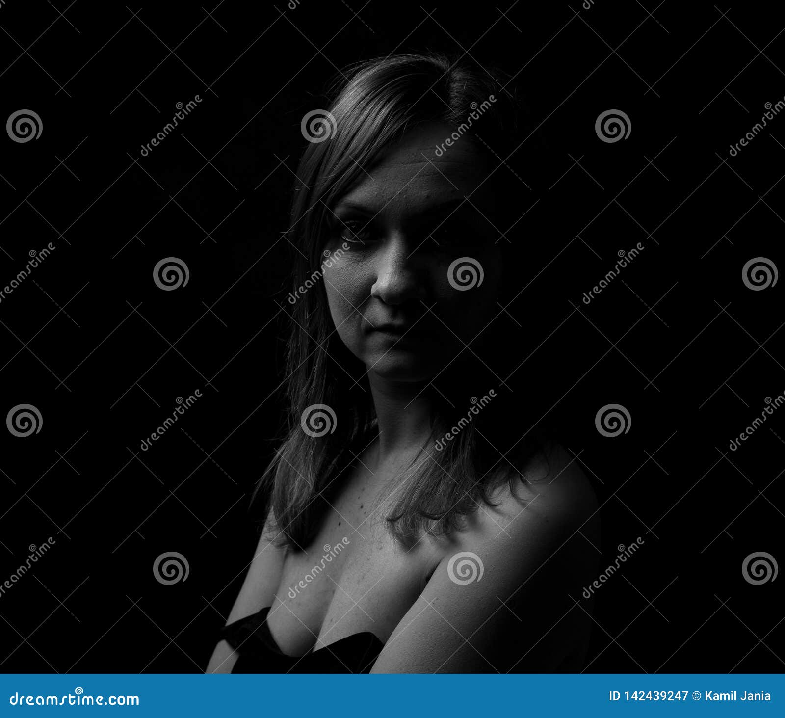 young woman showing expresion black & white 