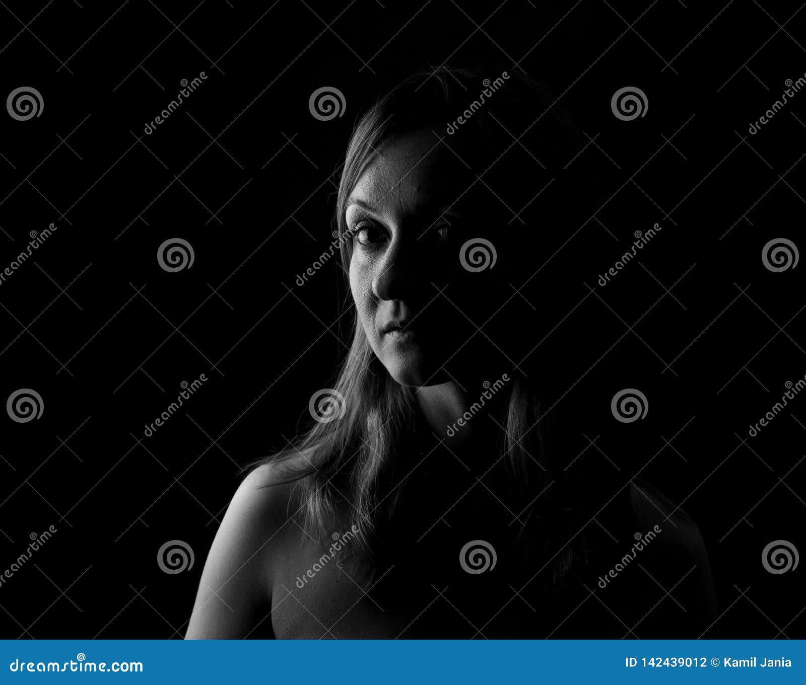 young woman showing expresion black & white 
