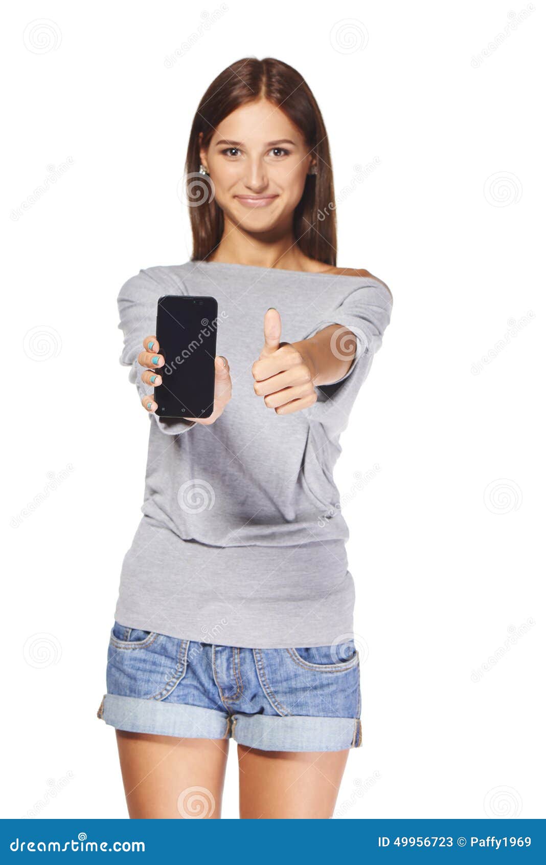 young woman showing mobile cell phone