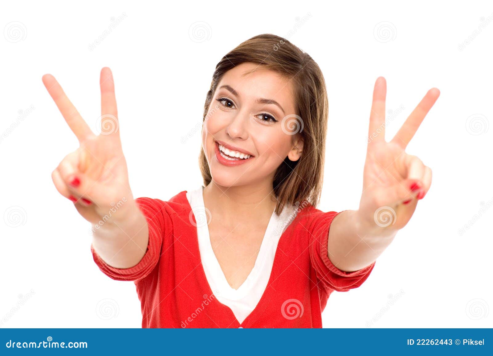 Young Woman Showing Peace Sign Stock Image - Image of smiling, people