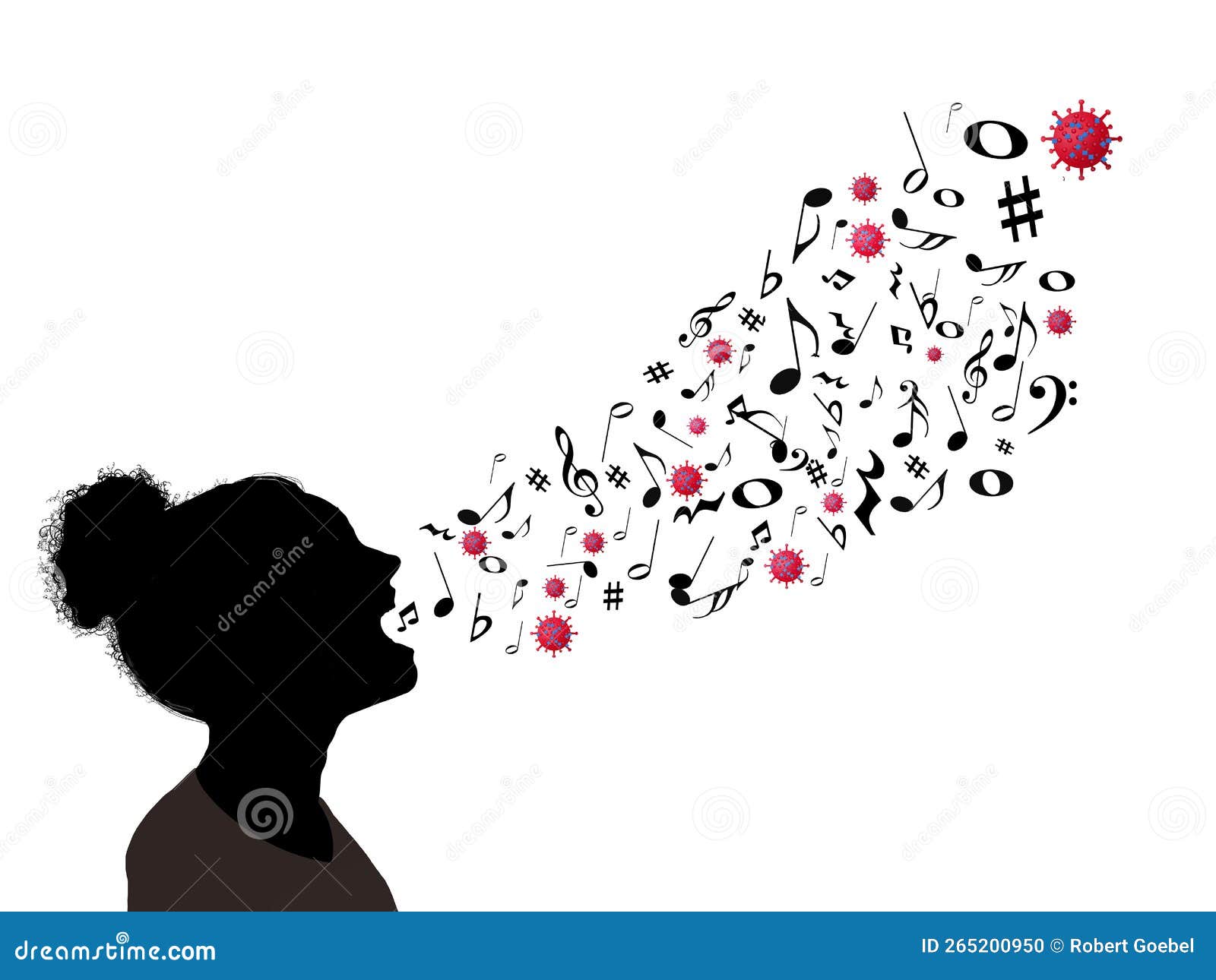 a young woman sings and spews music and influenza particles out of her mouth
