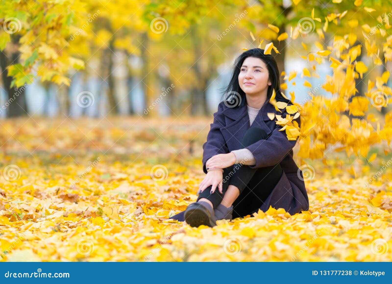 Young Woman Sitting in an Autumn Park. Stock Photo - Image of ground ...
