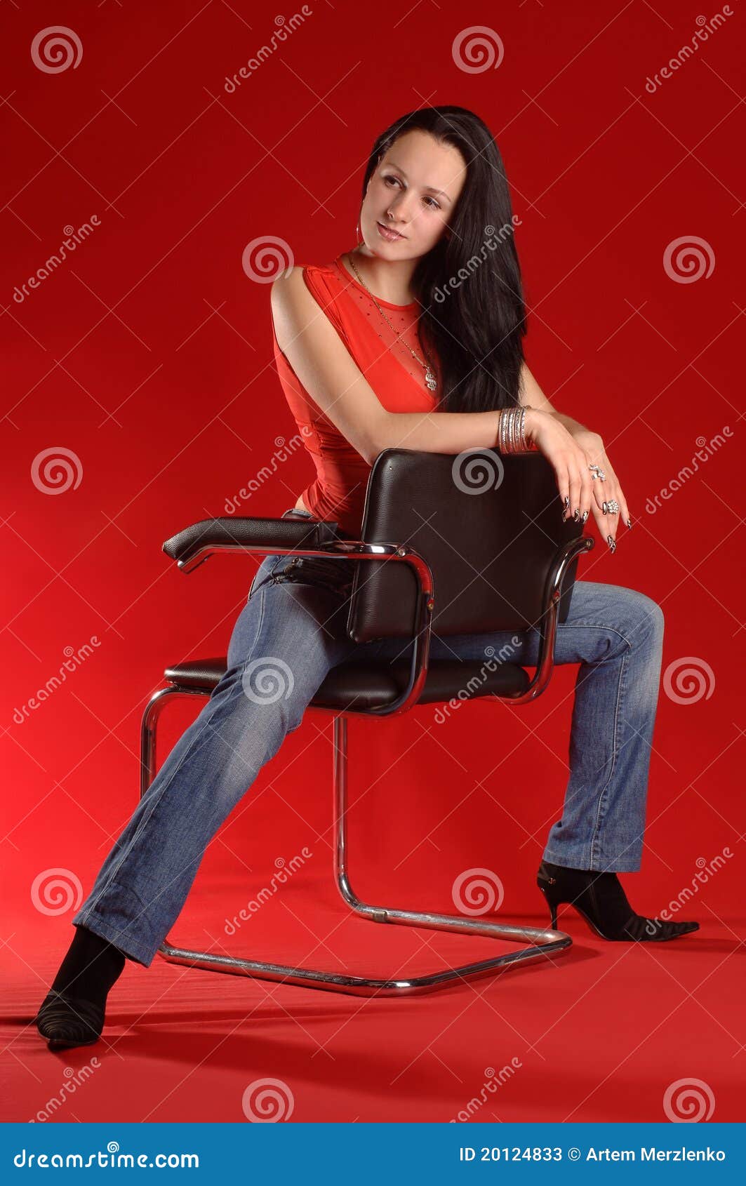 Young Woman Sitting On A Chair Stock Image Image of slim, black 20124833