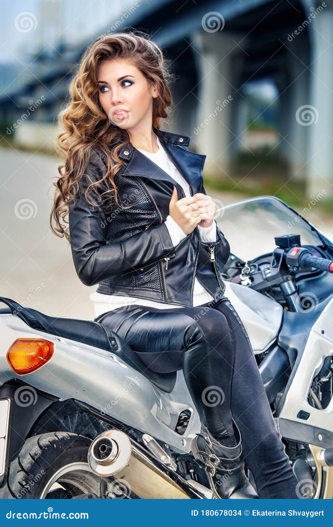 Woman Sitting on Motorcycle Stock Photo Image of bike, woman 180678034