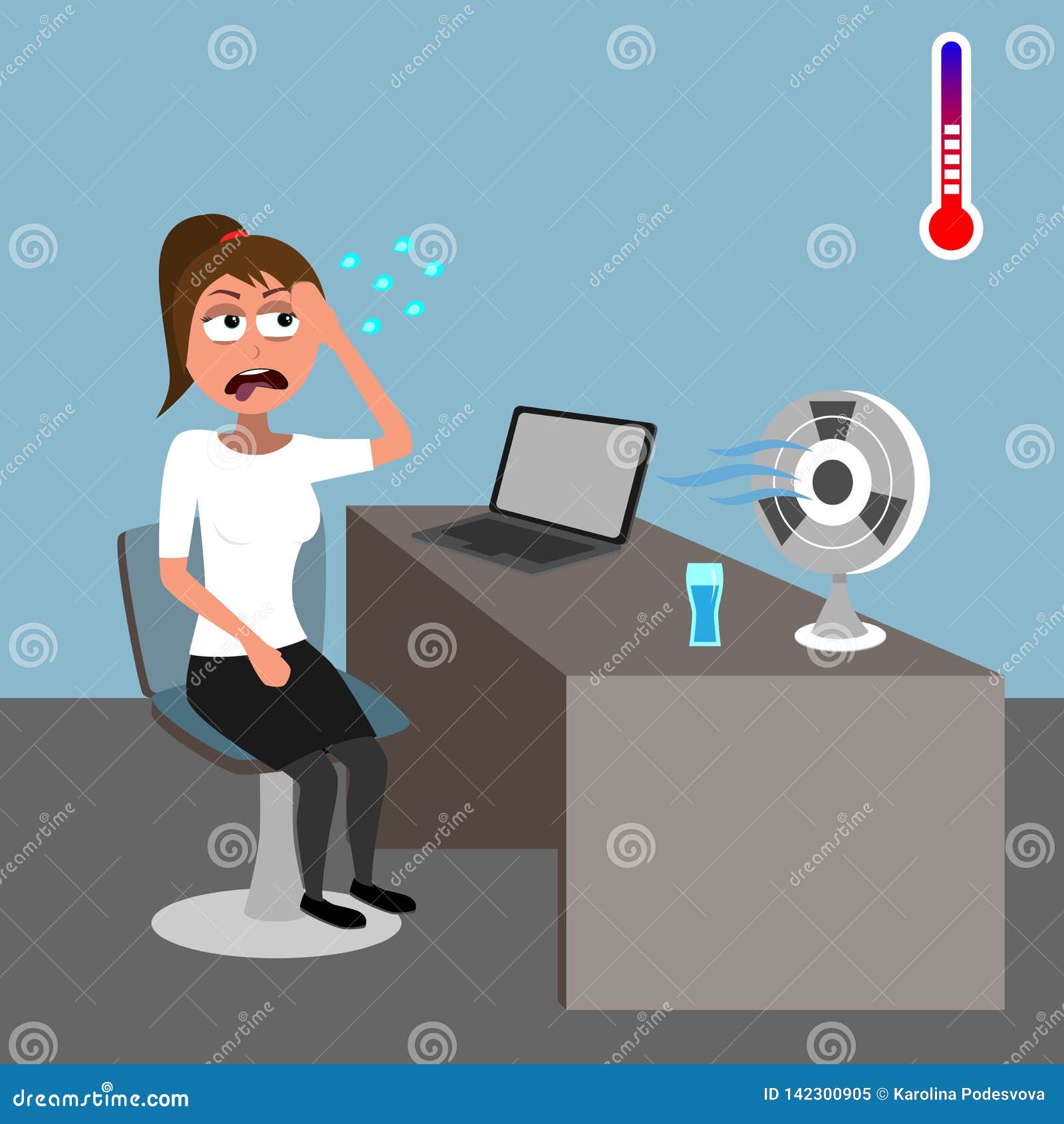 Young Woman Sitting in Office and Sweating in Hot Weather Stock  Illustration - Illustration of people, interior: 142300905