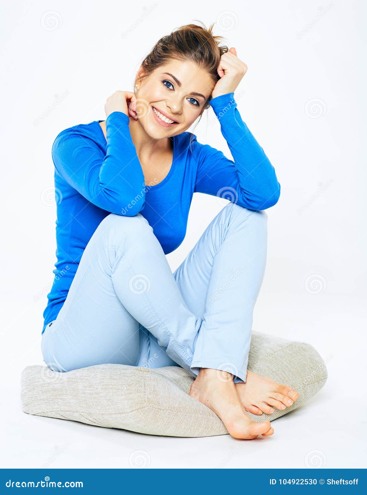 Young Woman Sitting Pose Portrait. Stock Photo - Image of background ...