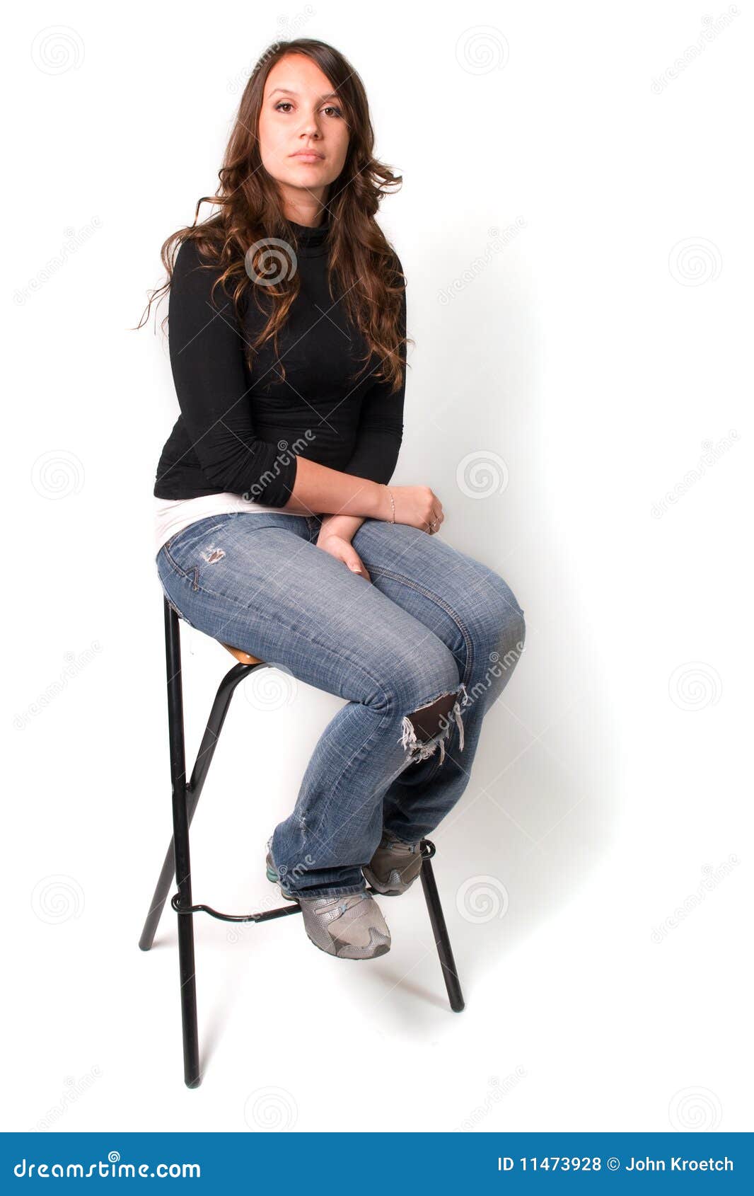 Young Woman Sitting on Stool Stock Photo Image of sitting, pretty