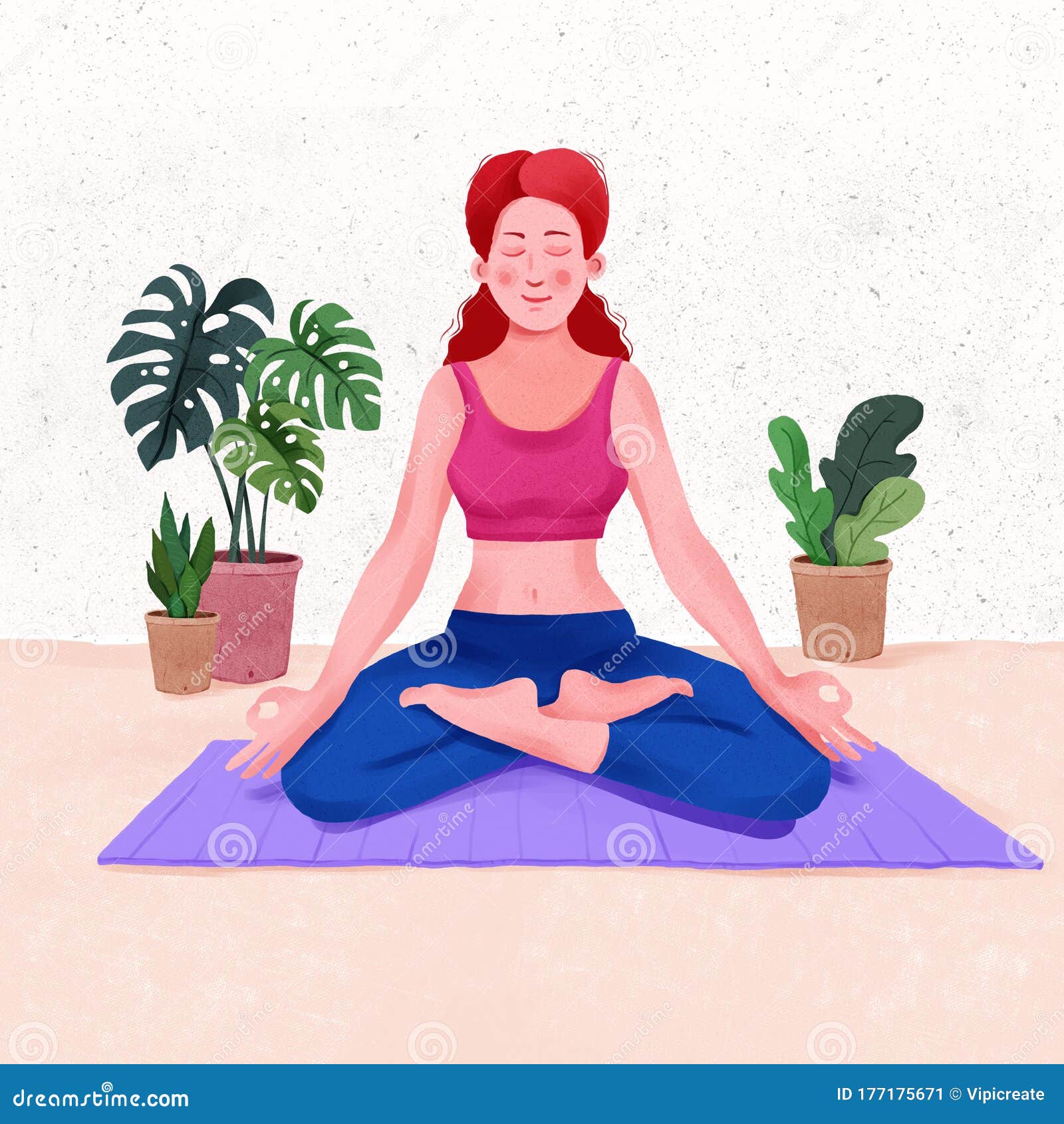 Young Woman Sitting in Yoga Posture and Meditating Indoor with Lots of ...
