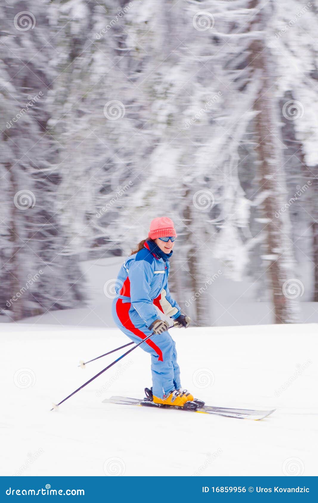 Young Woman Skiing Snow Winter Stock Photo - Image of cold, mountain ...