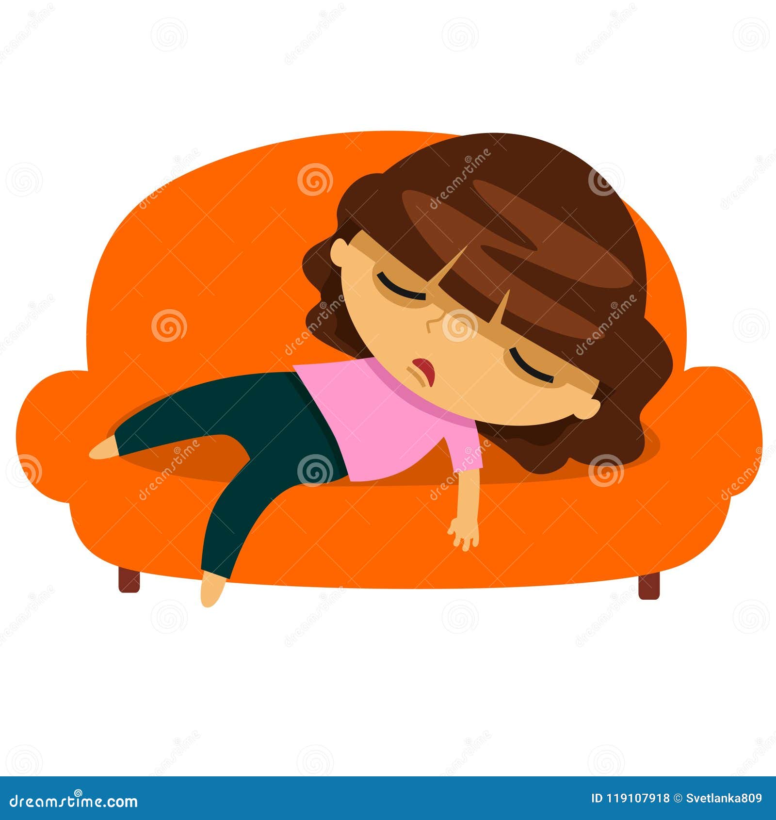 Young Woman Sleeping on the Couch Stock Vector - Illustration of tired ...