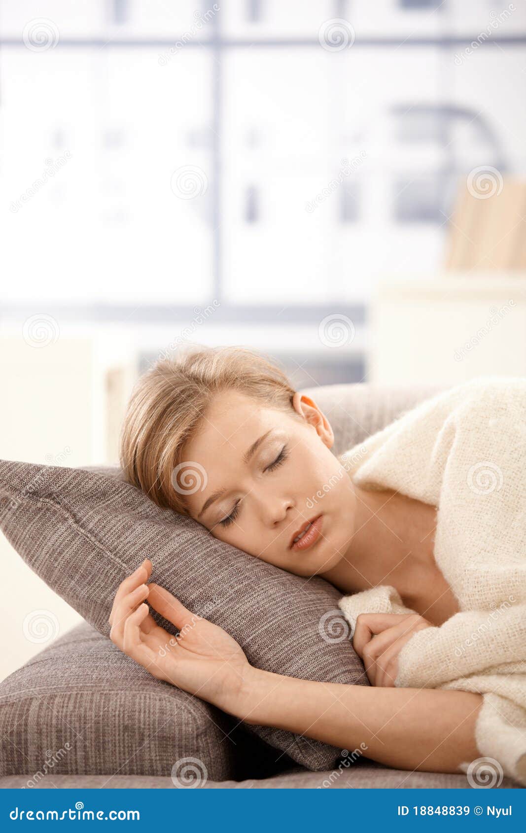 Young Woman Sleeping on Sofa Stock Image Image of living, home 18848839