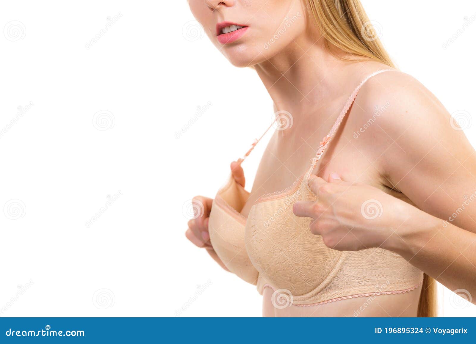 Woman wearing too big bra stock photo. Image of boobs - 196895324