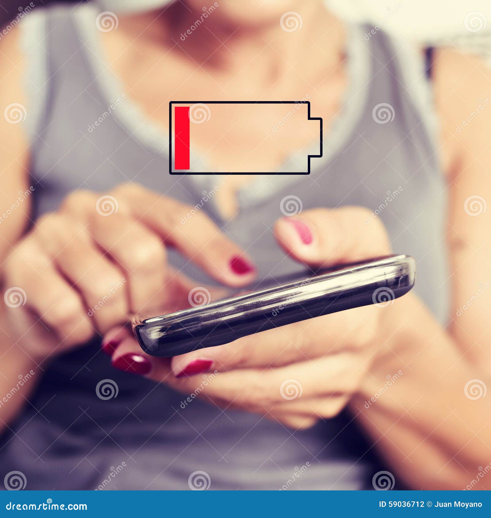 Young Woman with a Smartphone with Low Battery Stock Photo Image of