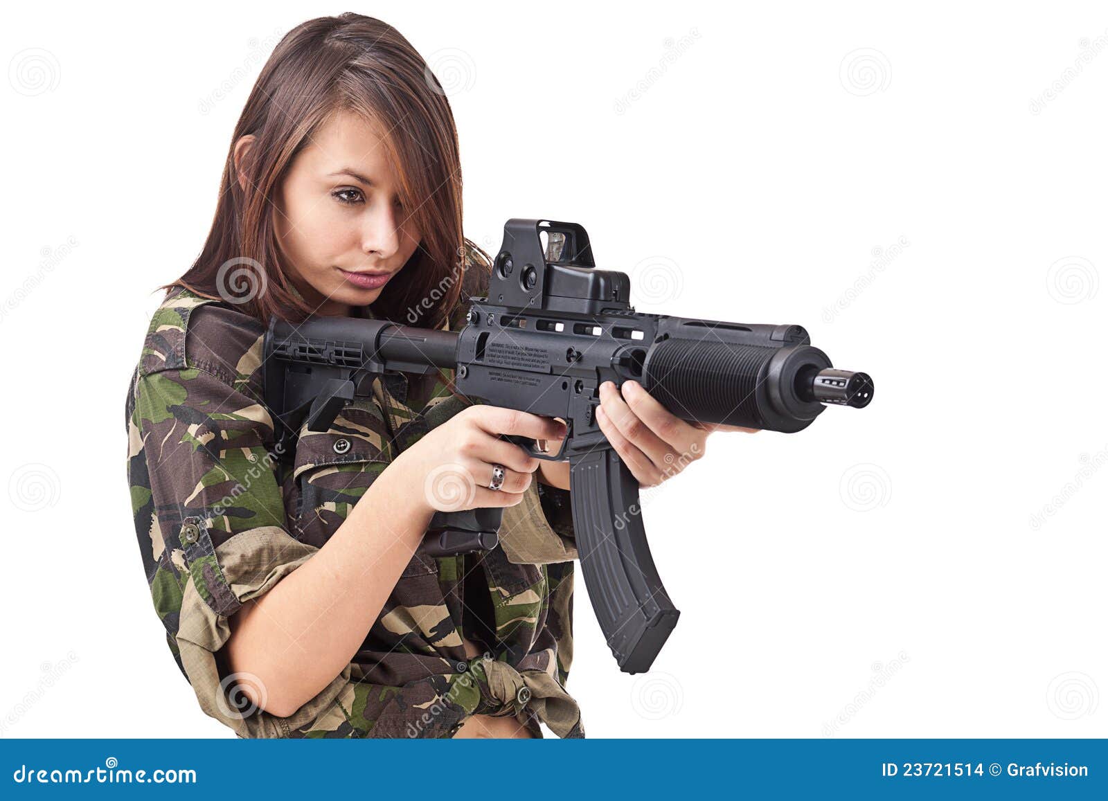 Young Woman Soldiers With Guns Stock Photo - Image Of Long, Caucasian ...