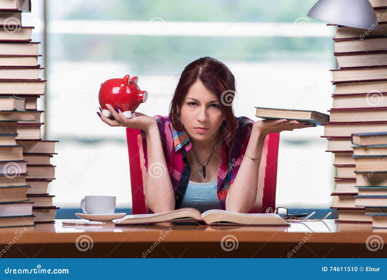 the young woman student preparing for college exams