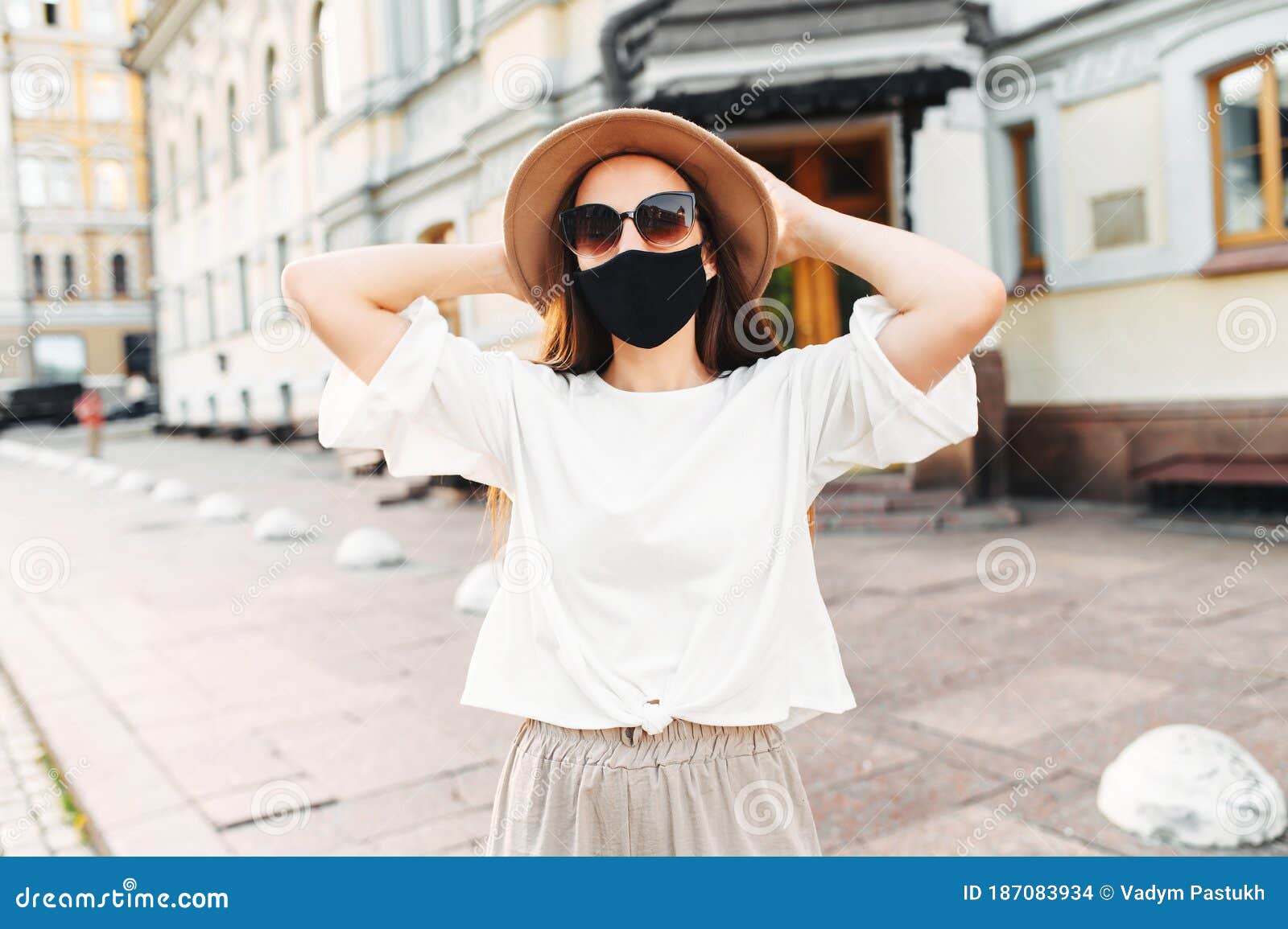 Young Woman in Medical Mask and Sunglasses Stock Photo - Image of