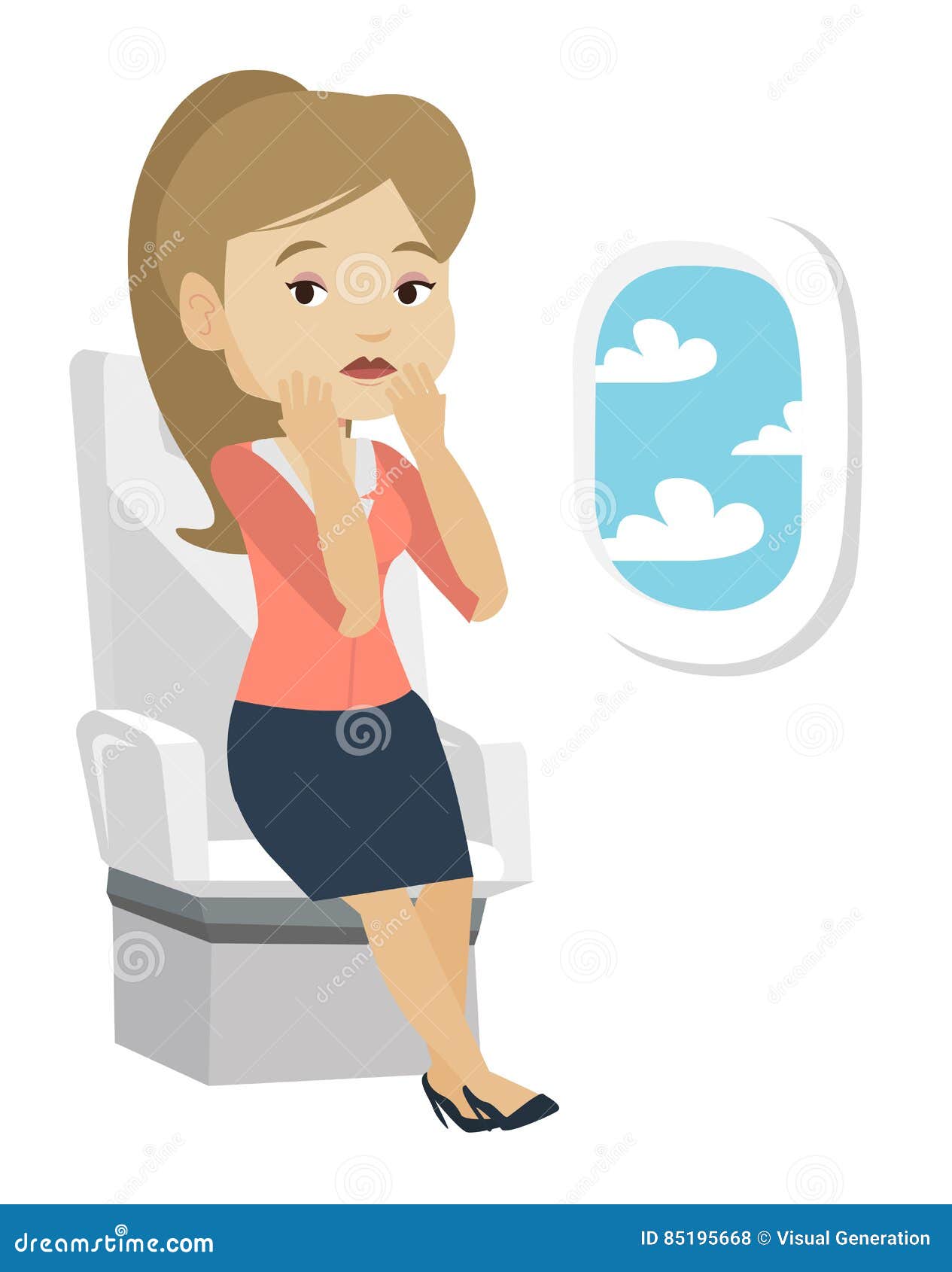 Young Woman Suffering from Fear of Flying. Stock Vector - Illustration ...