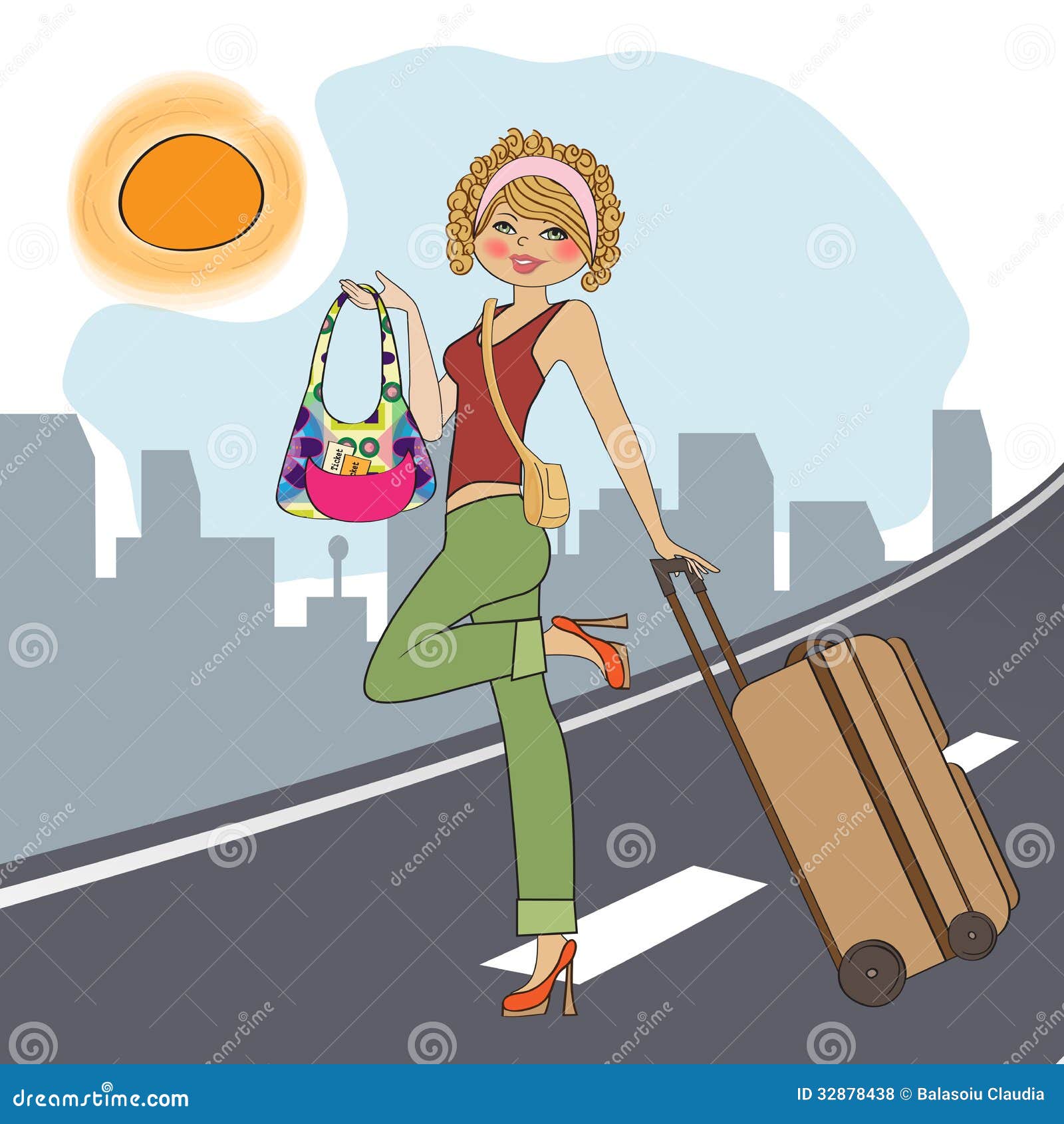 Young woman with suitcase stock vector. Illustration of pretty 32878438