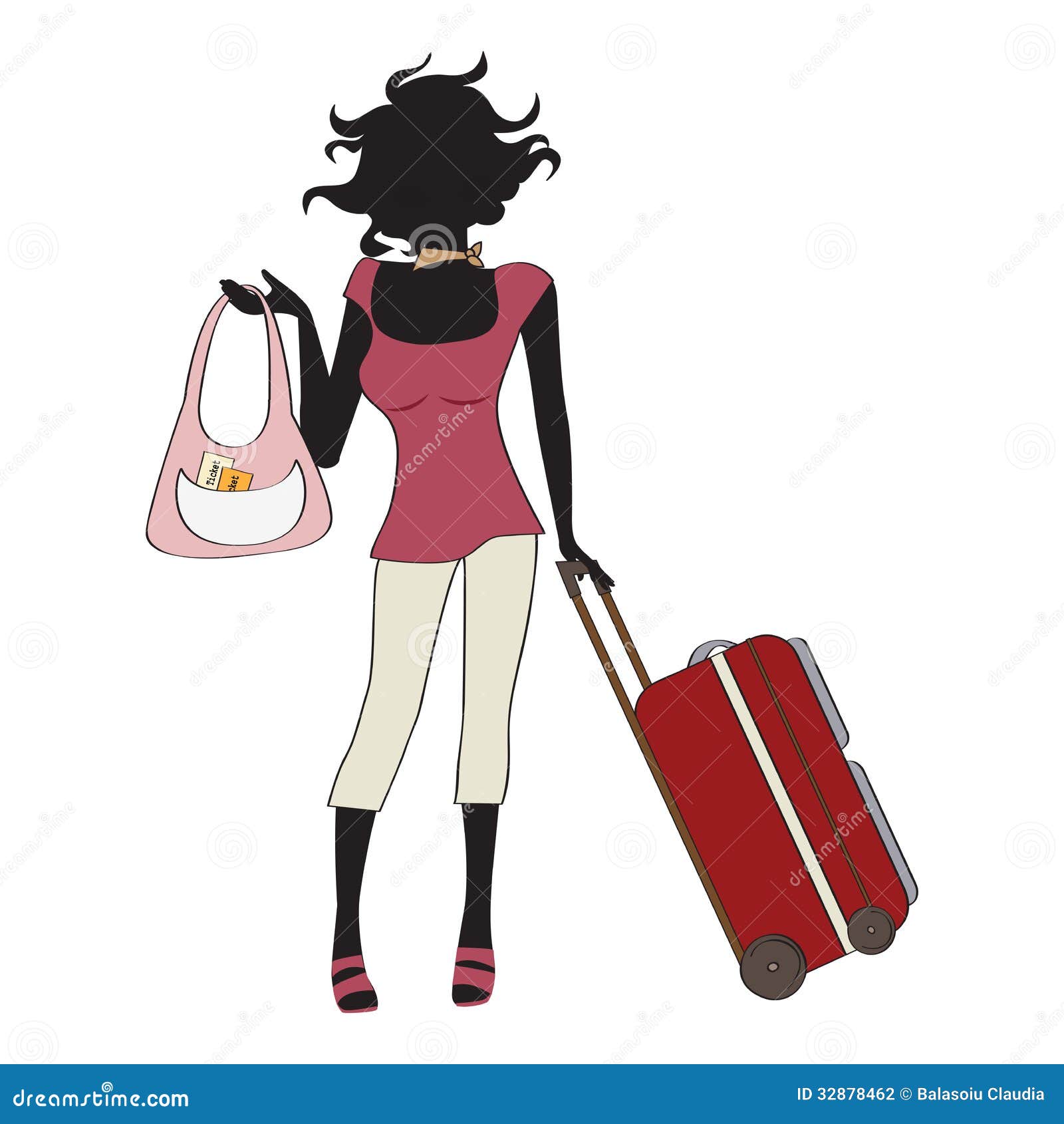 Young woman with suitcase stock vector. Illustration of fashionable 32878462