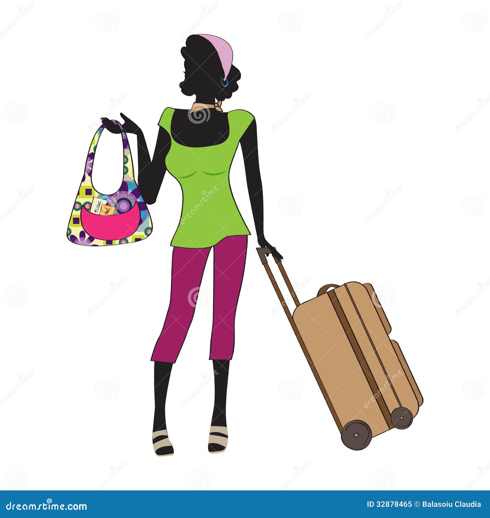 Young woman with suitcase stock vector. Illustration of graphics 32878465