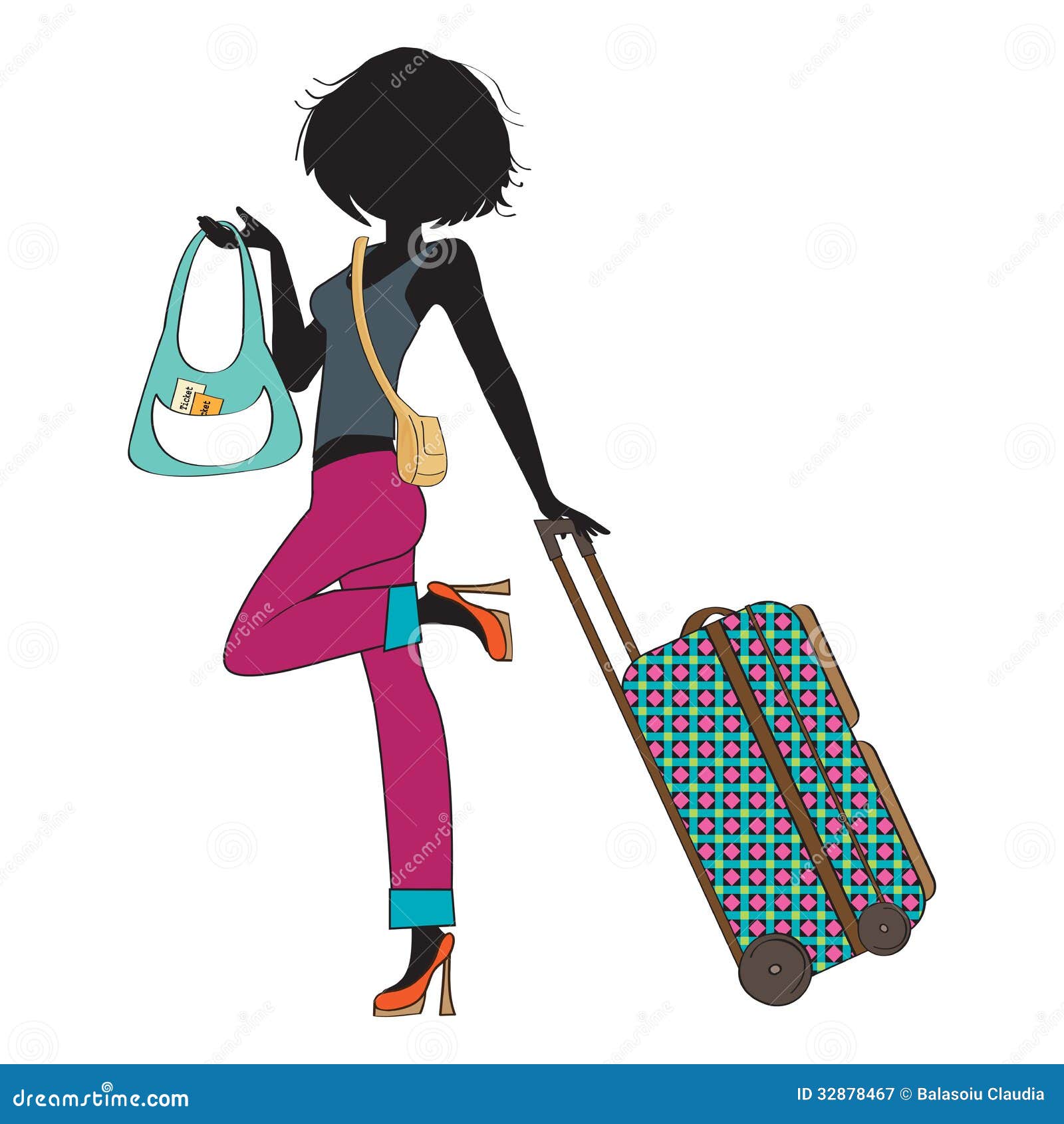 Young woman with suitcase stock vector. Illustration of lifestyle ...