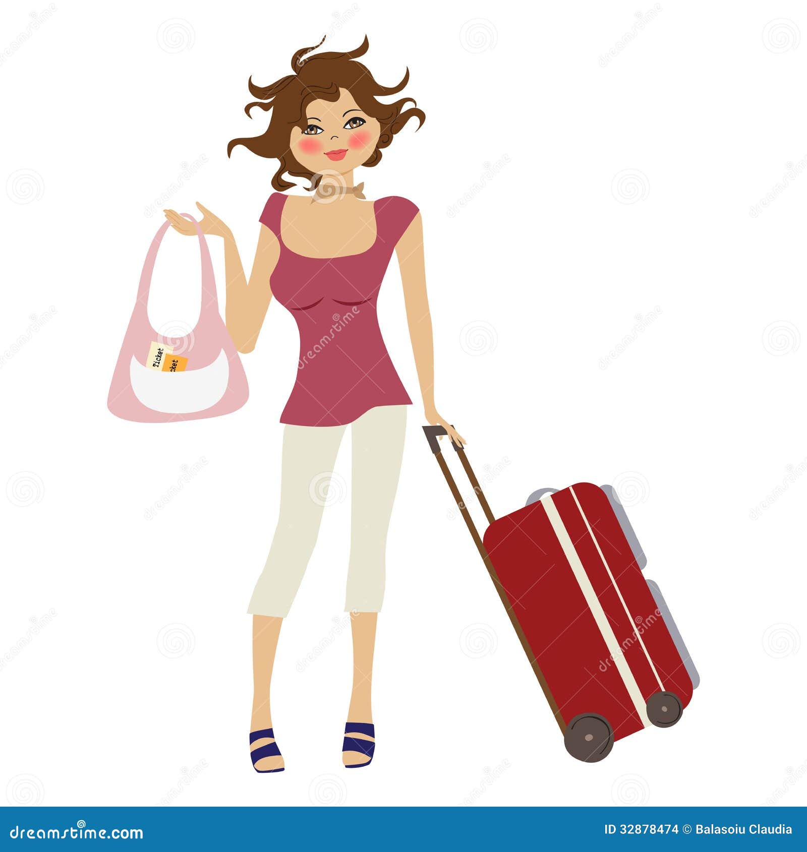 Young woman with suitcase stock vector. Illustration of elegant - 32878474