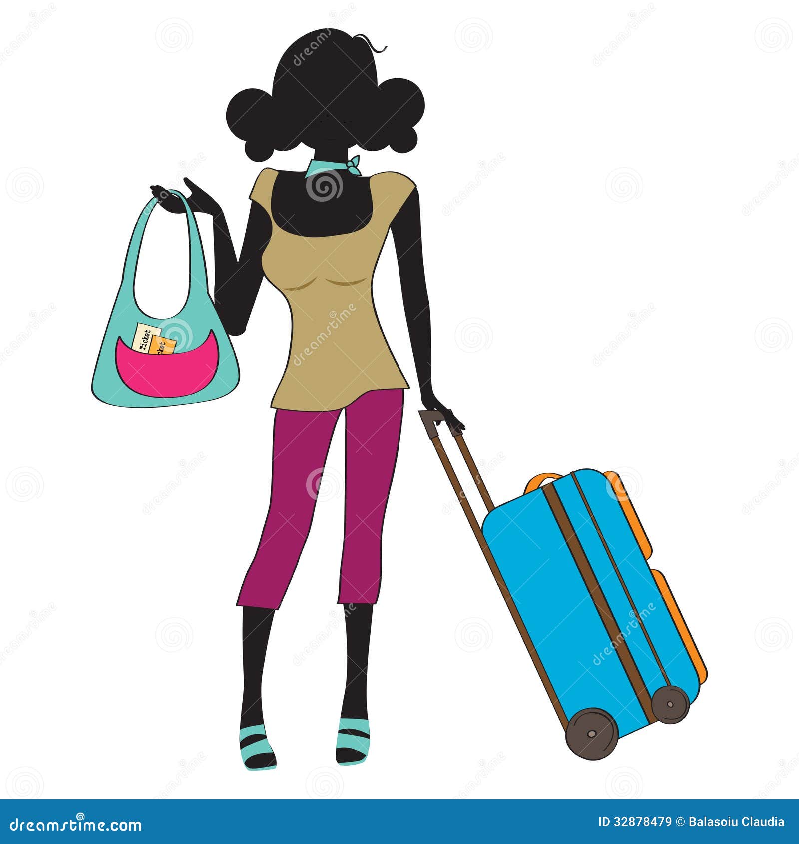 Young woman with suitcase stock vector. Illustration of cartoon - 32878479