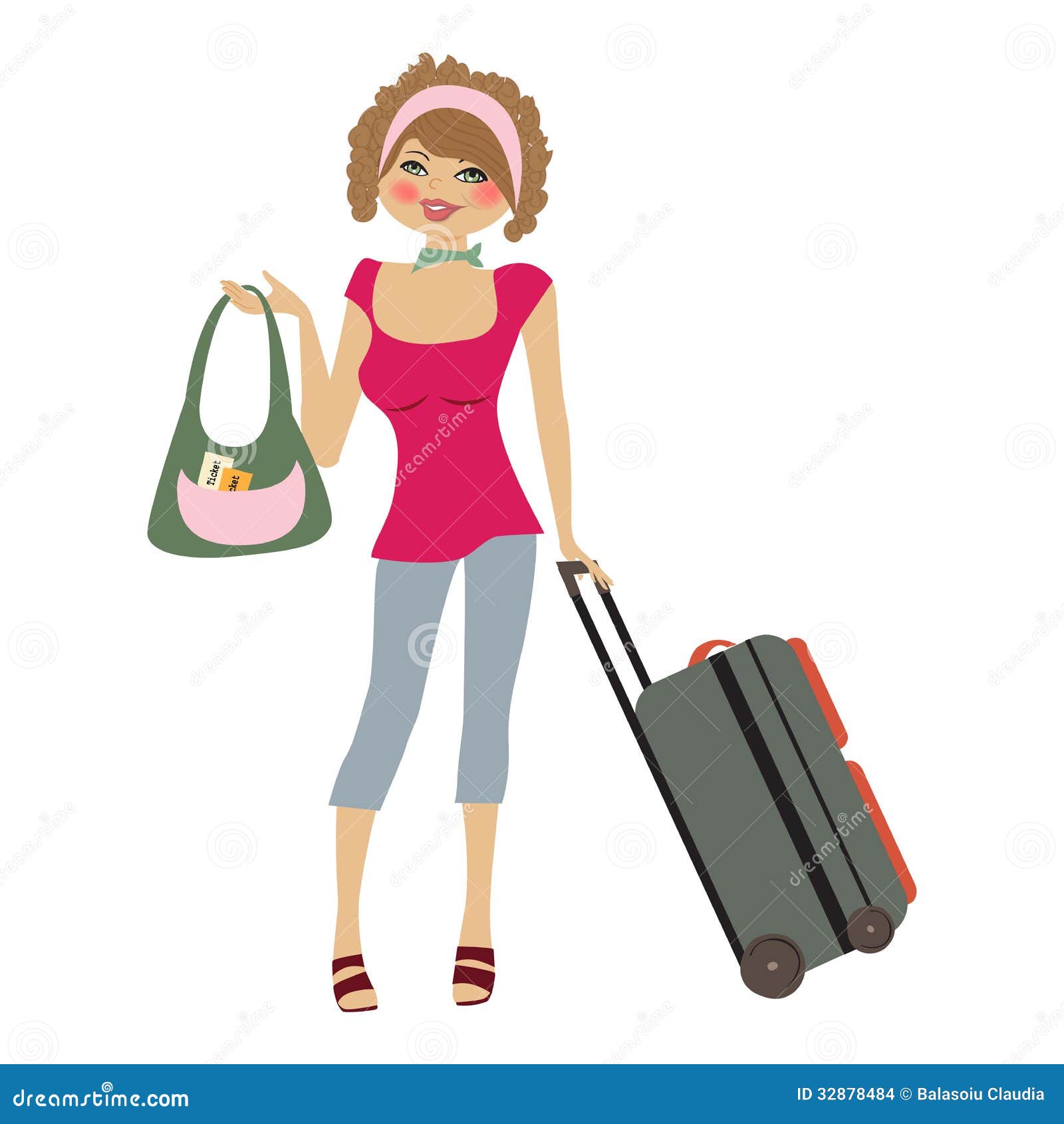 Young woman with suitcase stock vector. Illustration of luggage - 32878484