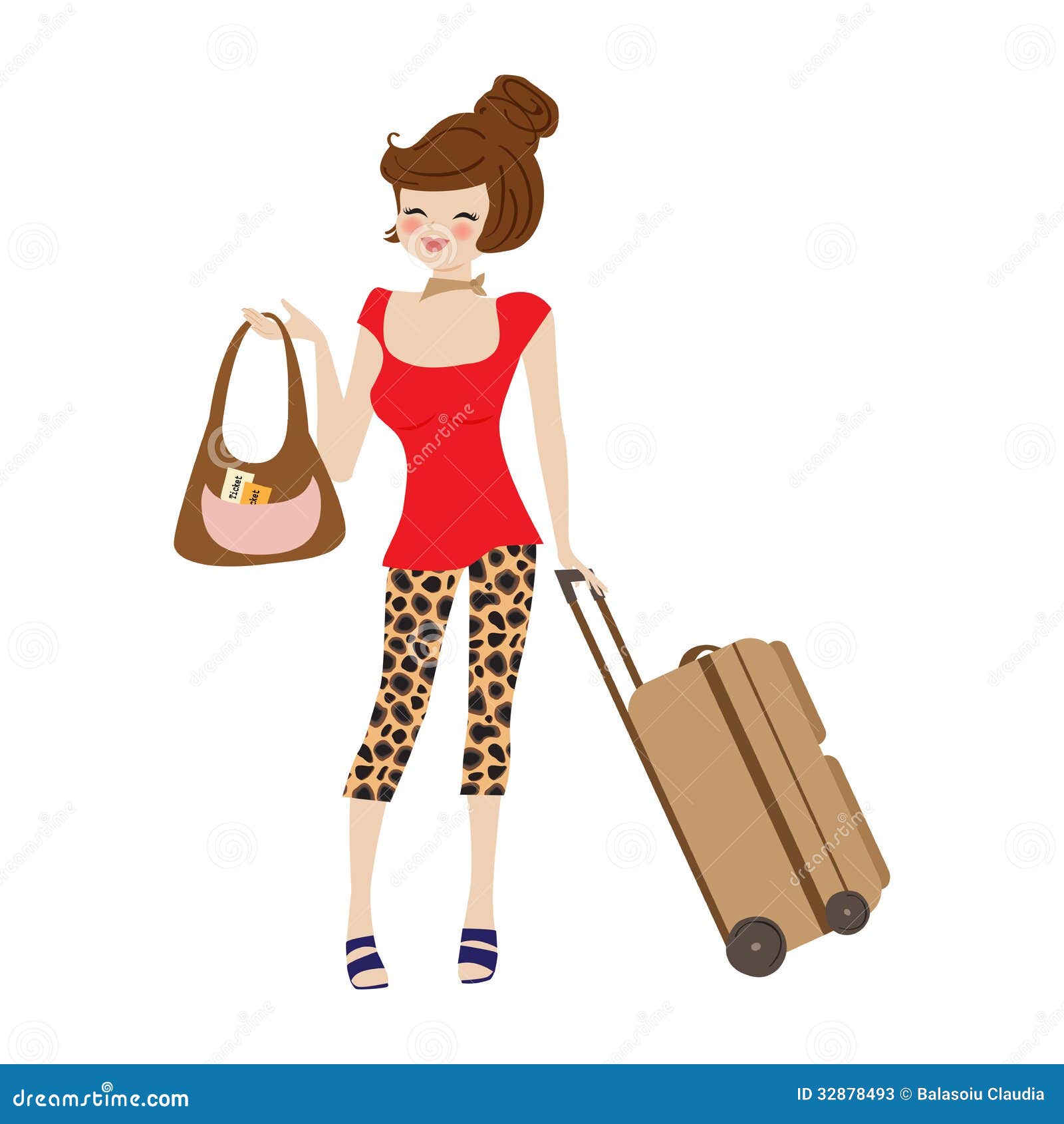 Young woman with suitcase stock vector. Illustration of glamour - 32878493