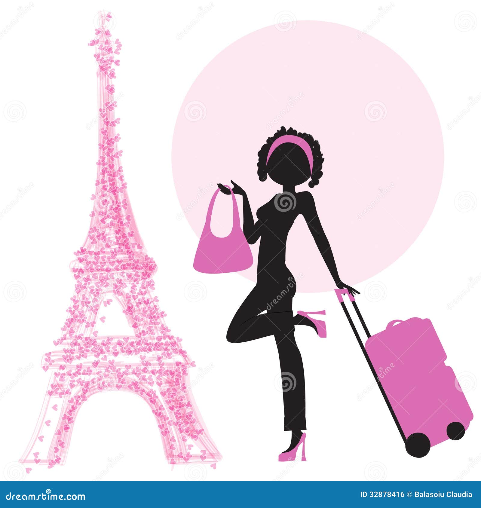 Young Woman with Suitcase in Paris Stock Vector Illustration of