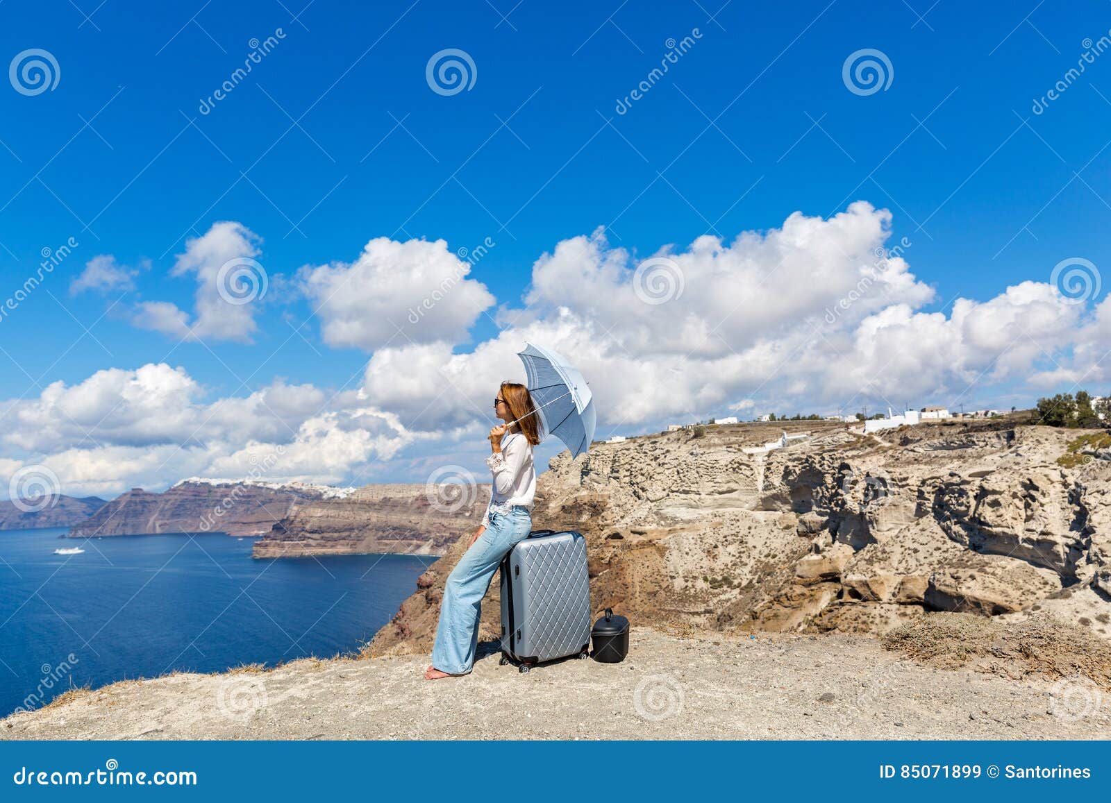 Young woman with suitcase stock image. Image of tranquil - 85071899