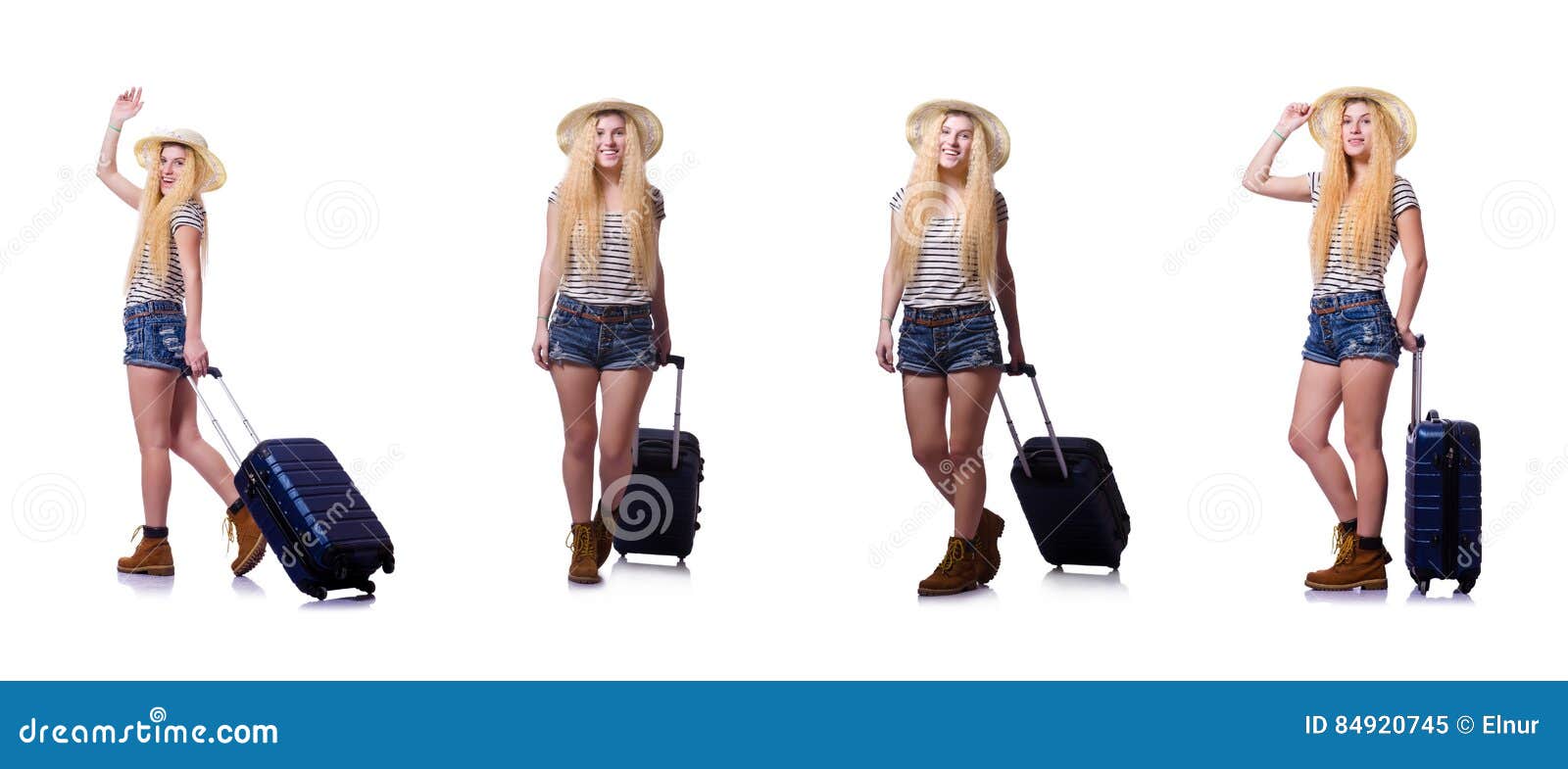 The Young Woman with Suitcase on White Stock Image Image of briefcase