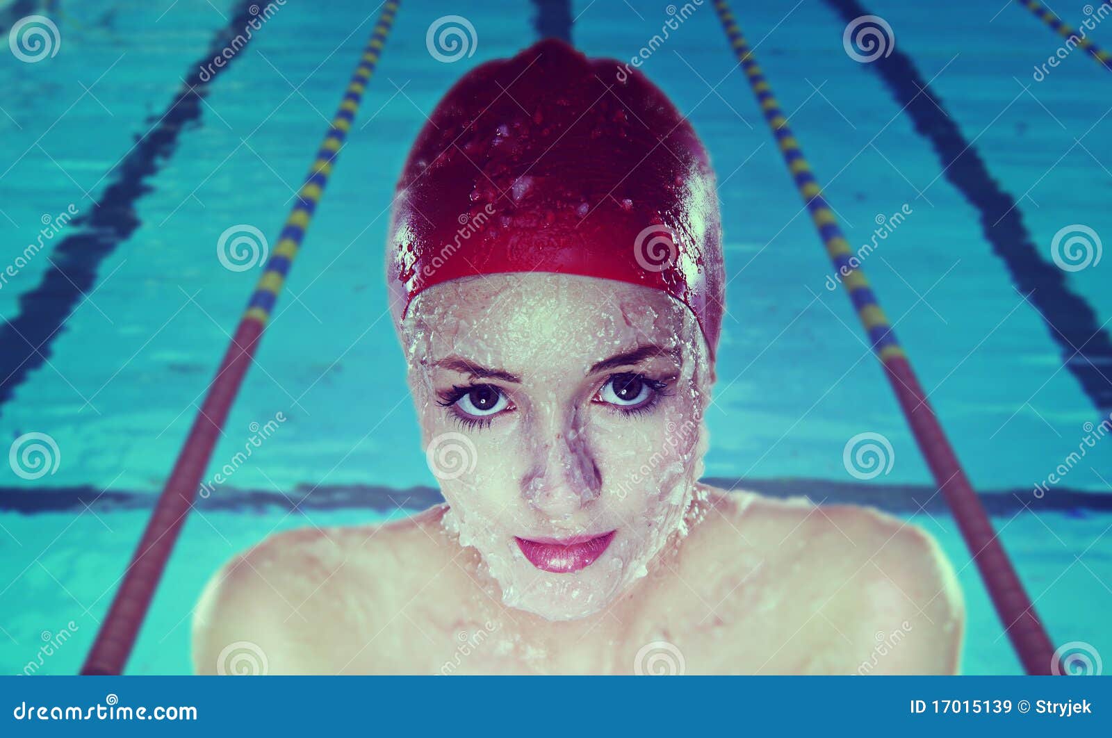 Young woman with swim cap stock image. Image of makeup 17015139