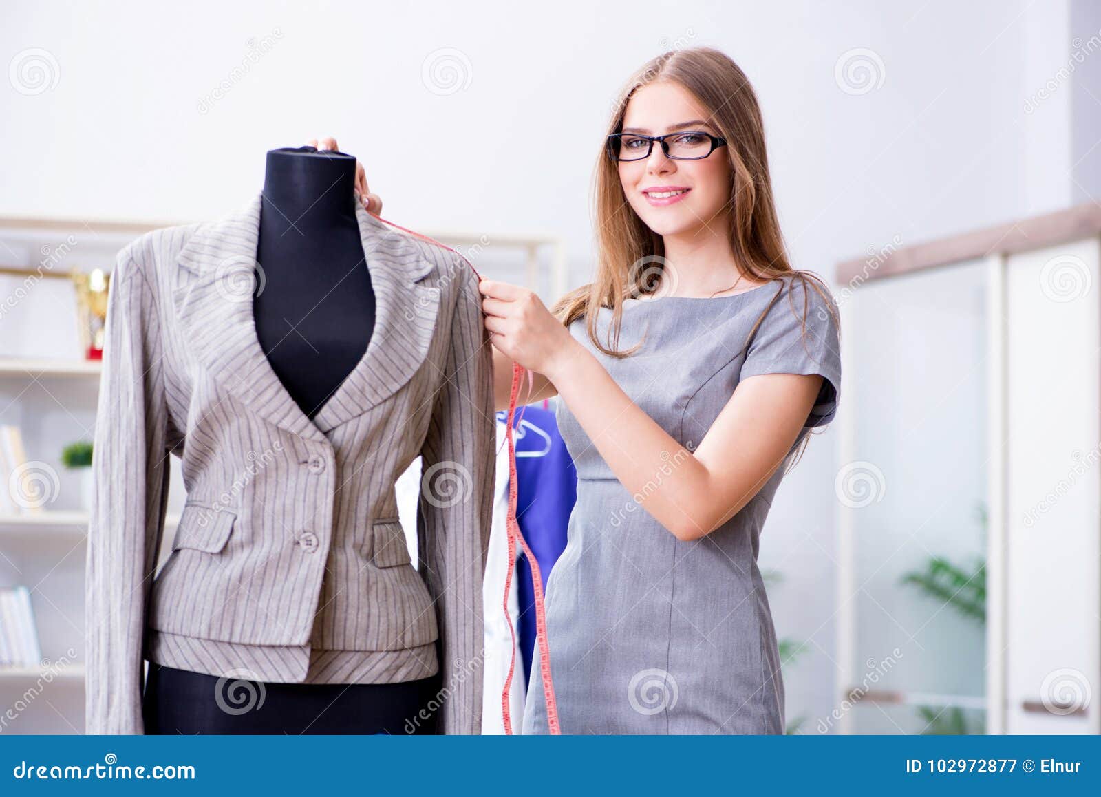 The Young Woman Tailor Working in Workshop on New Dress Stock Image ...