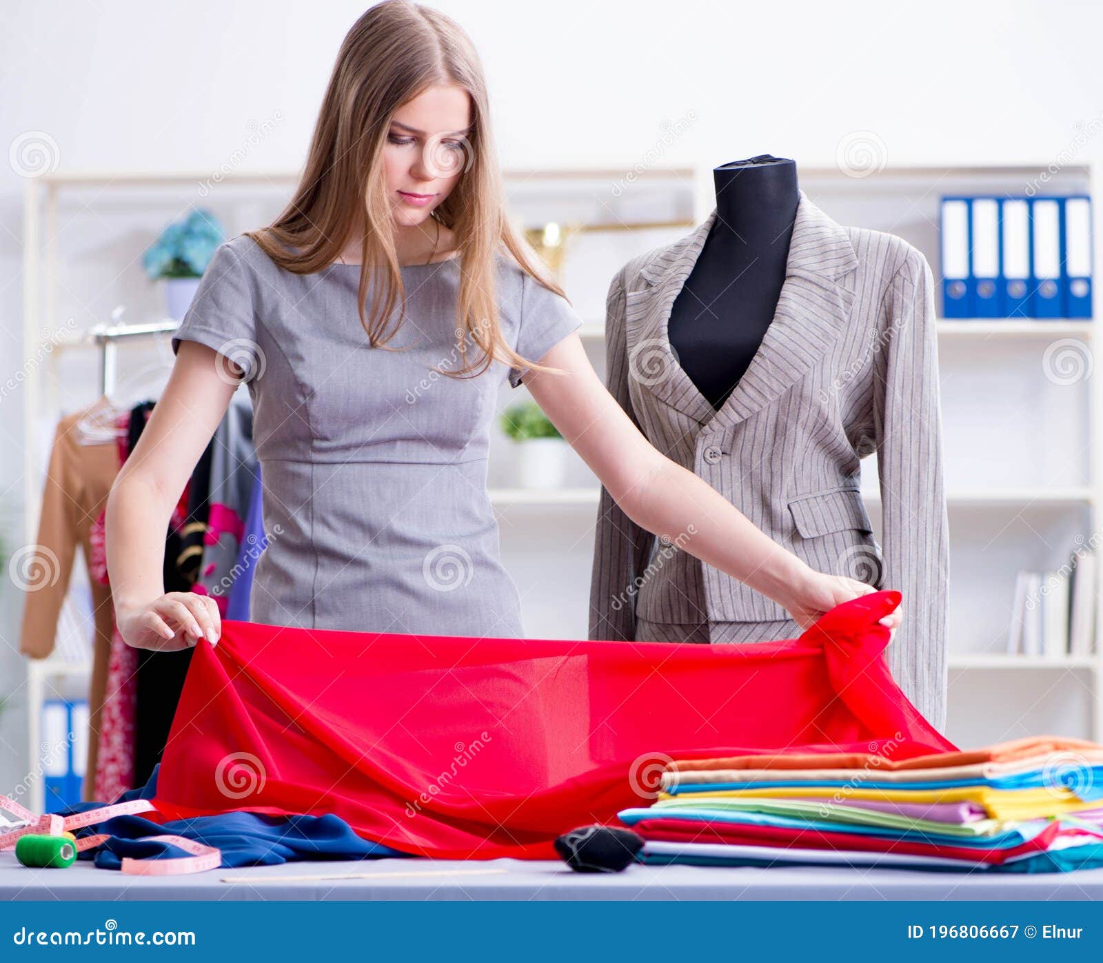 Young Woman Tailor Working in Workshop on New Dress Stock Image - Image ...