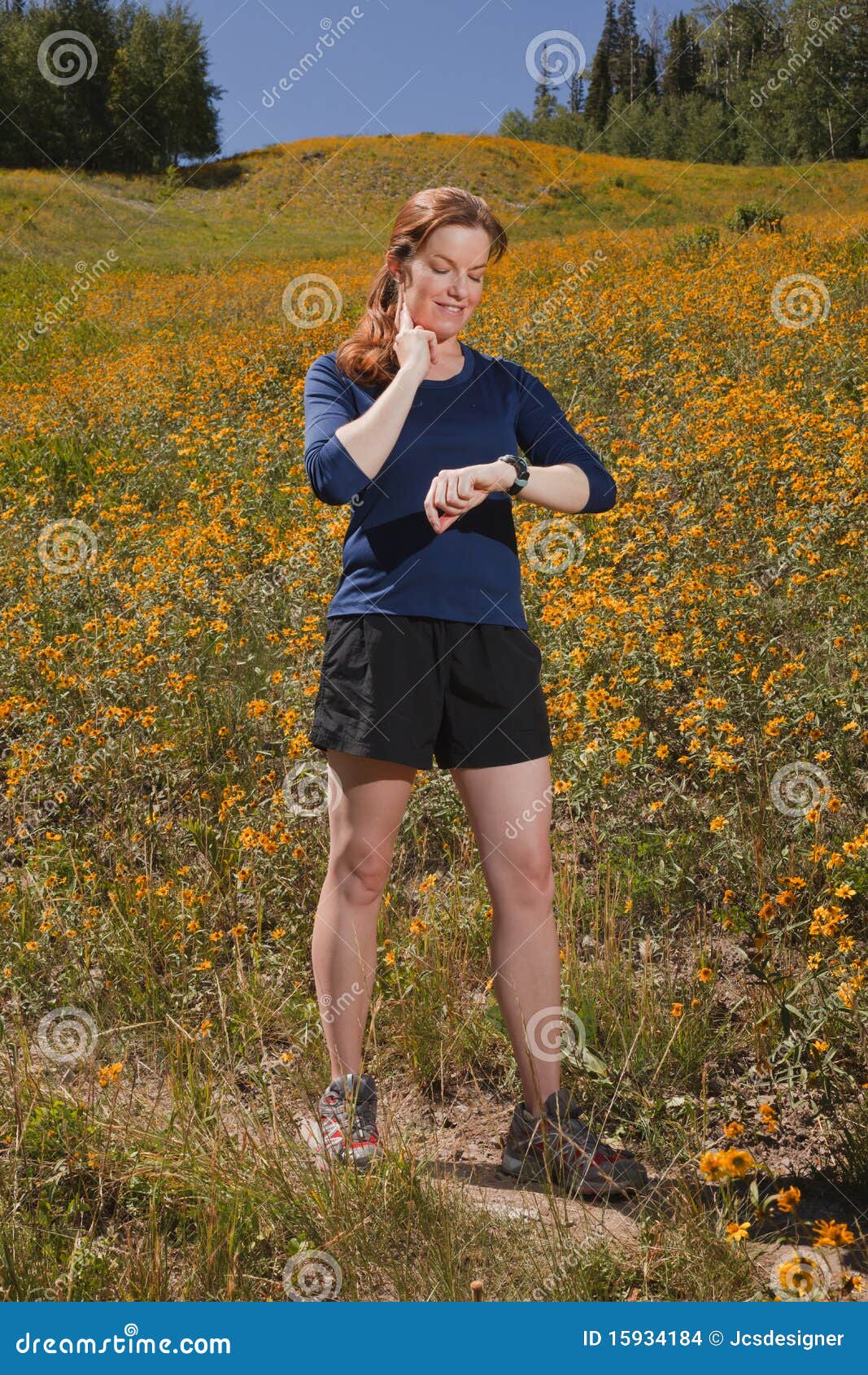 Young Woman Taking Heart Rate while Exercising. Stock Photo Image of exercise, healthy 15934184