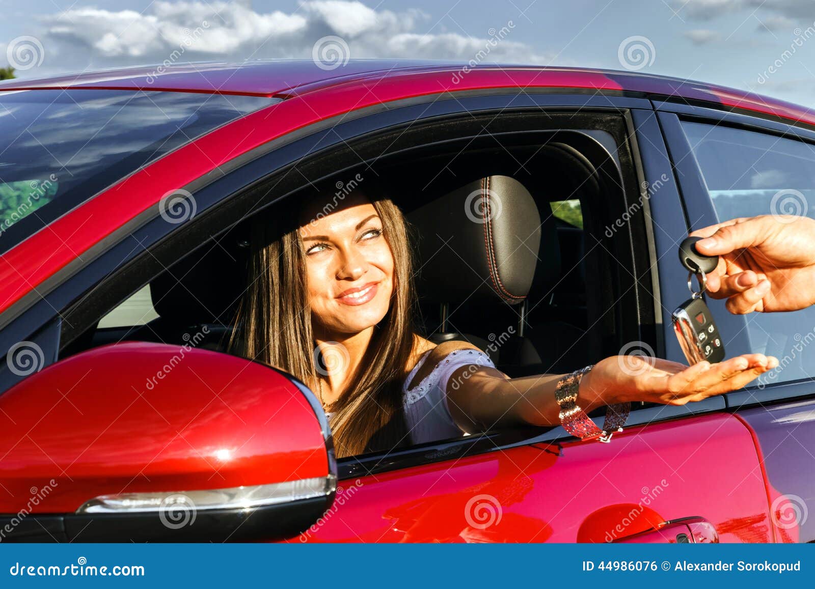Young Woman Taking Keys of New Car Stock Photo - Image of giving ...