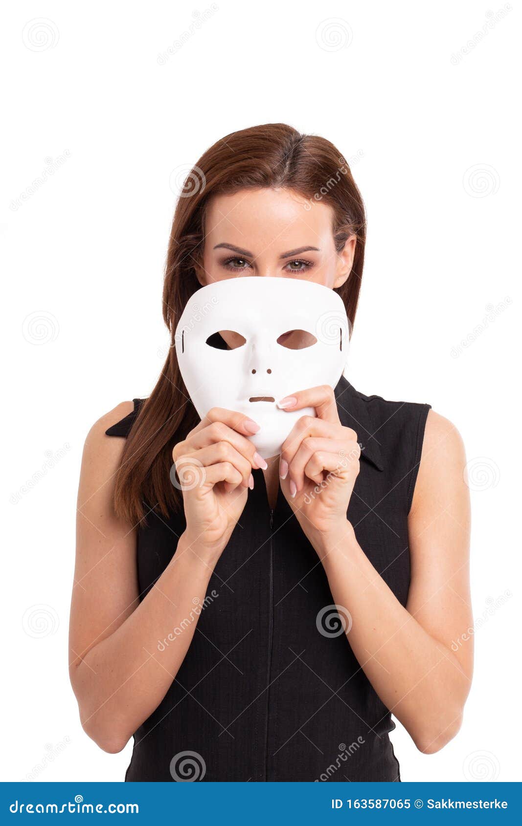 Young Woman Taking Off Mask from Face Isolated Stock Image Image of identity, holding 163587065