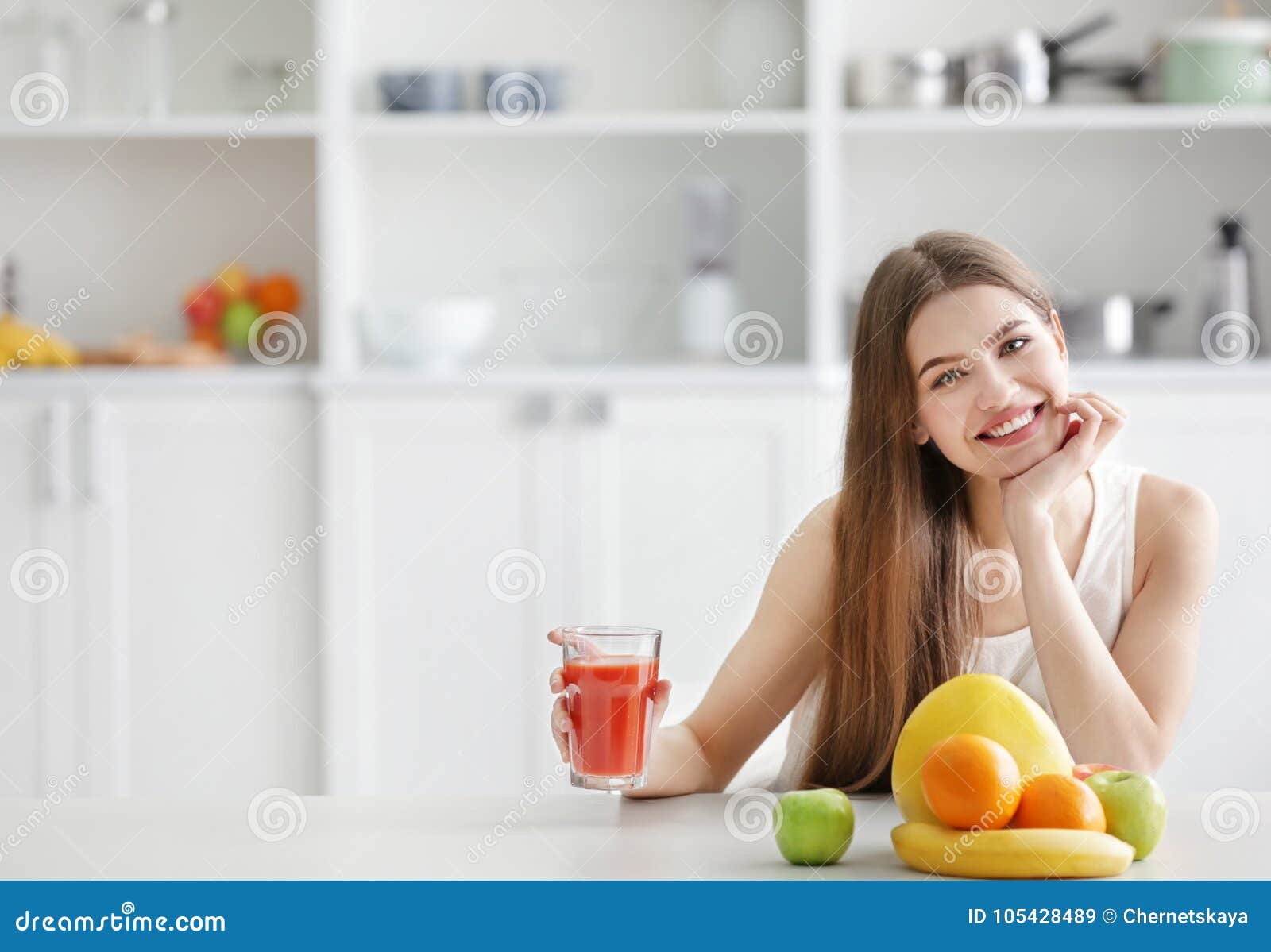 Young Woman Tasting Fresh Juice Stock Image Image of fresh, human
