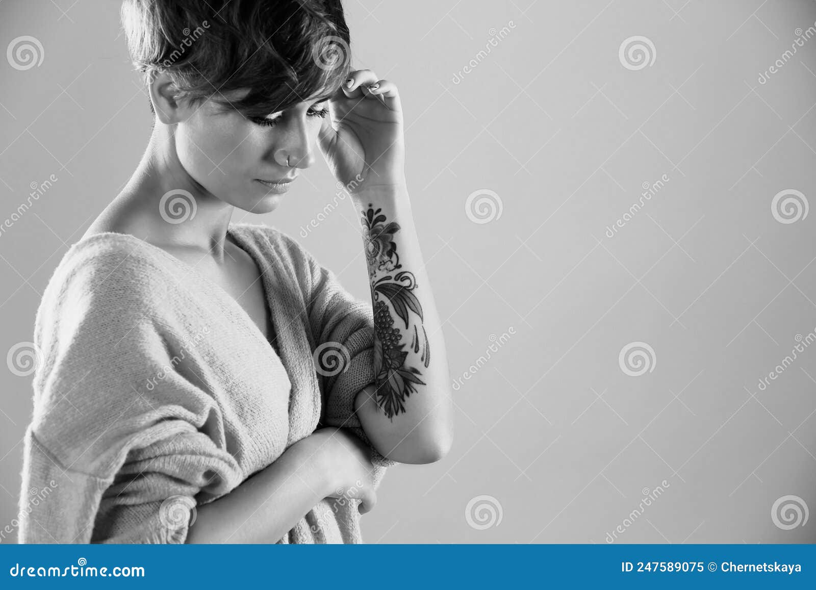 Young Woman with Tattoo on Light Background, Space for Text. Black and White Photography Stock Image - Image of beauty, skin: 247589075 Young Woman with Tattoo on Light Background, Space for Text. Black and White Photography Stock Image - Image of beauty, skin: 247589075
