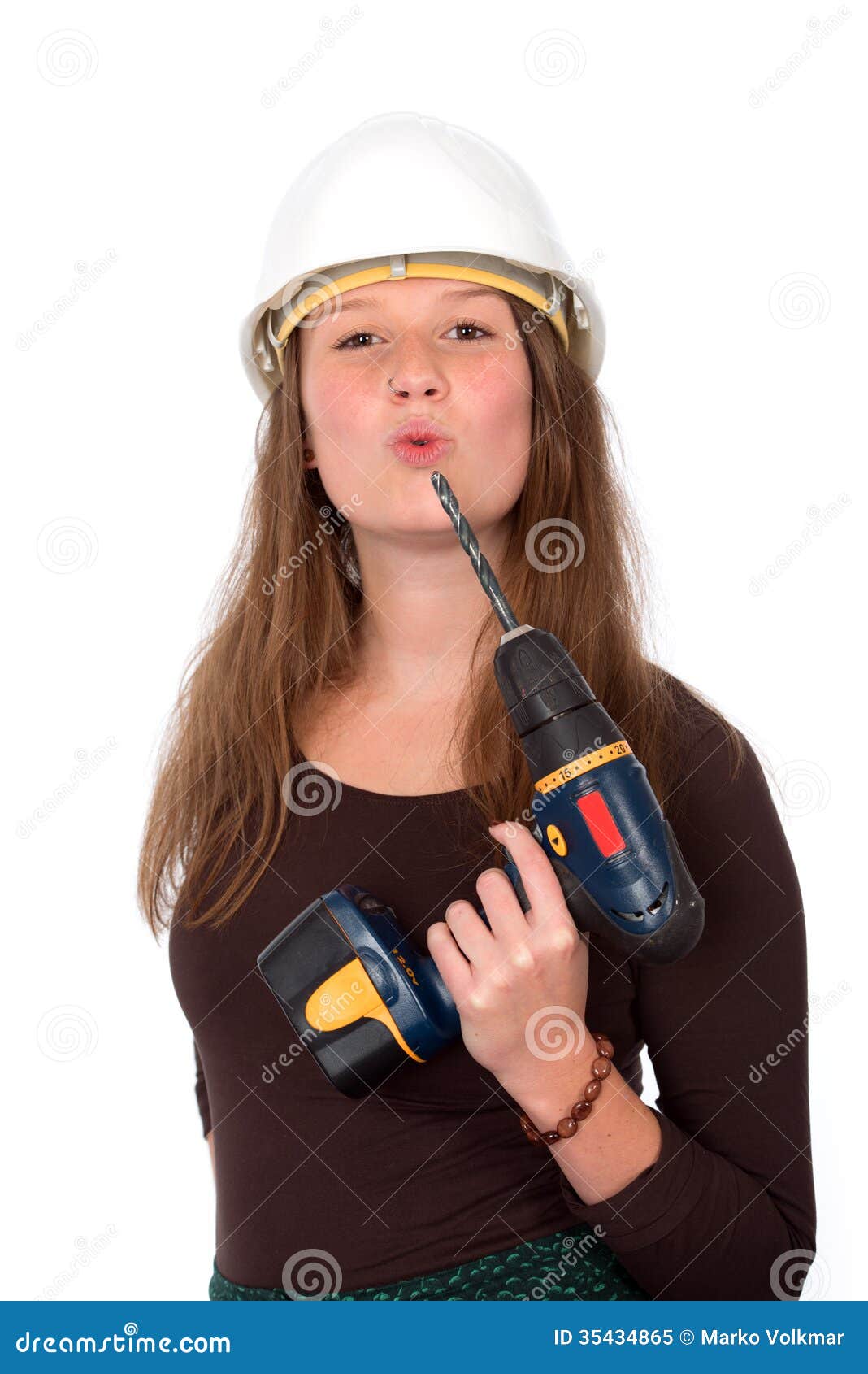 Young woman with tool stock image. Image of boring, cheerful 35434865