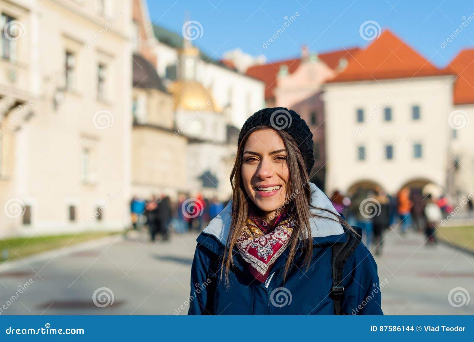 young woman tourist in the city of kracow