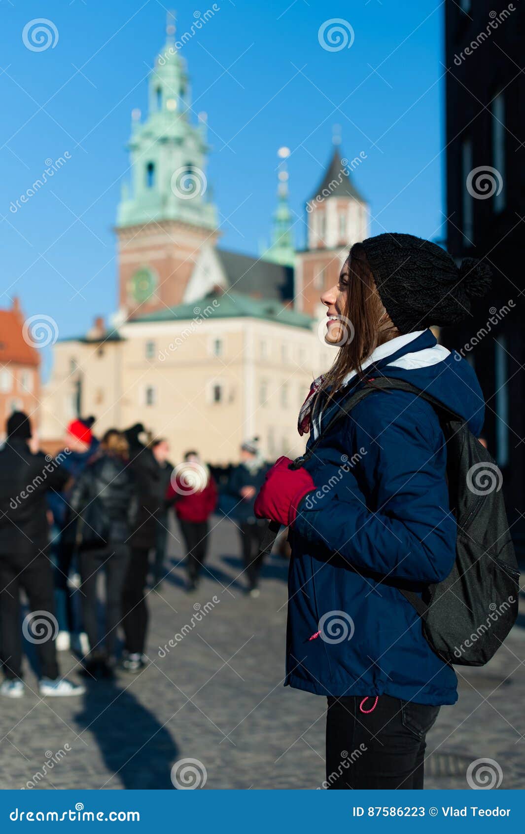 young woman tourist in the city of kracow