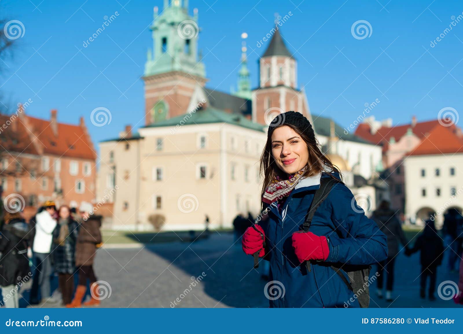 young woman tourist in the city of kracow