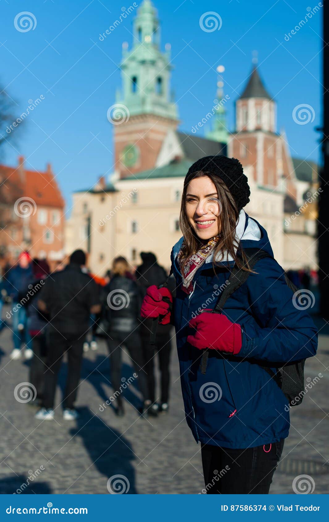 young woman tourist in the city of kracow