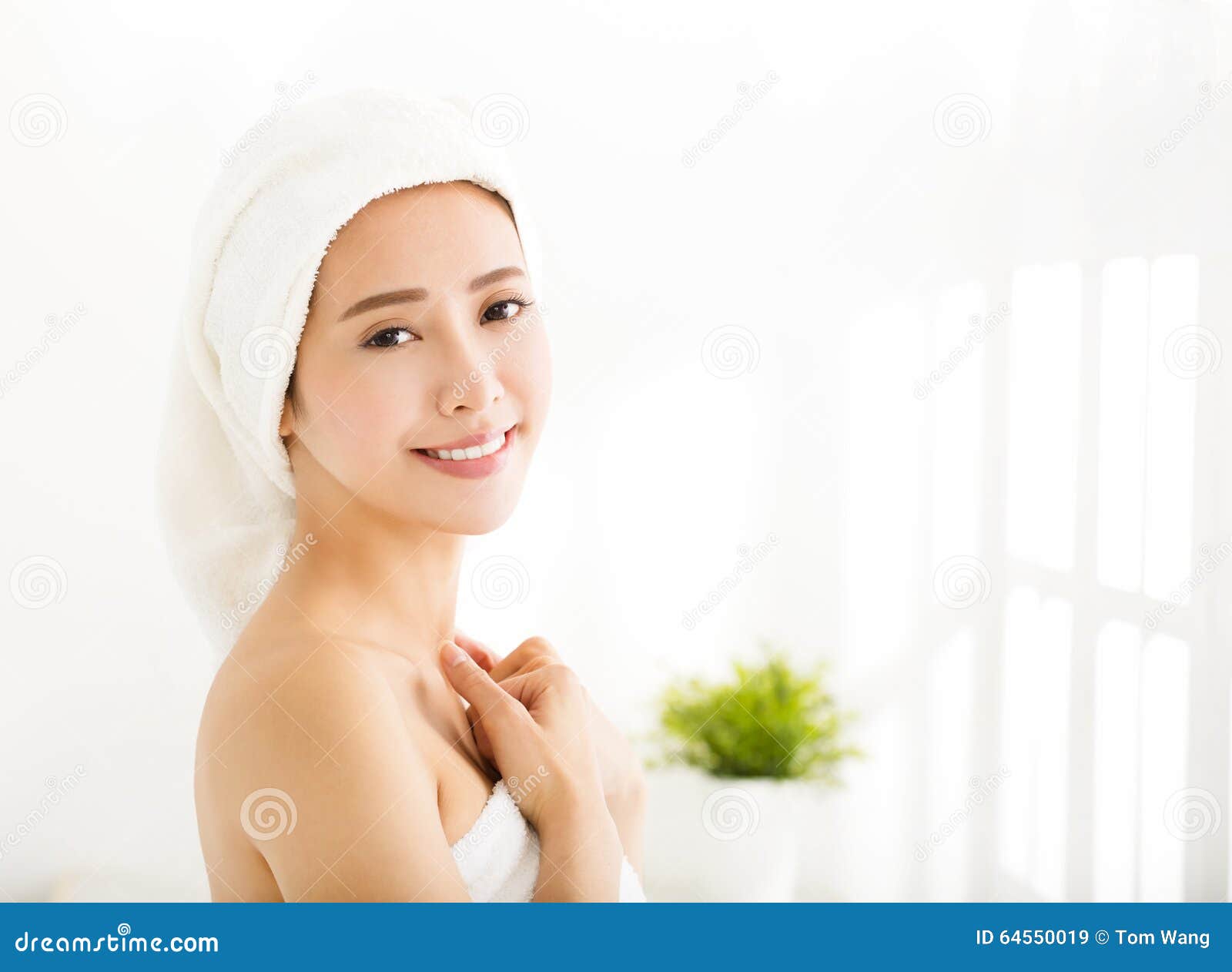 Young Woman with a Towel on Her Head after Bath Stock Image Image of clear, person 64550019